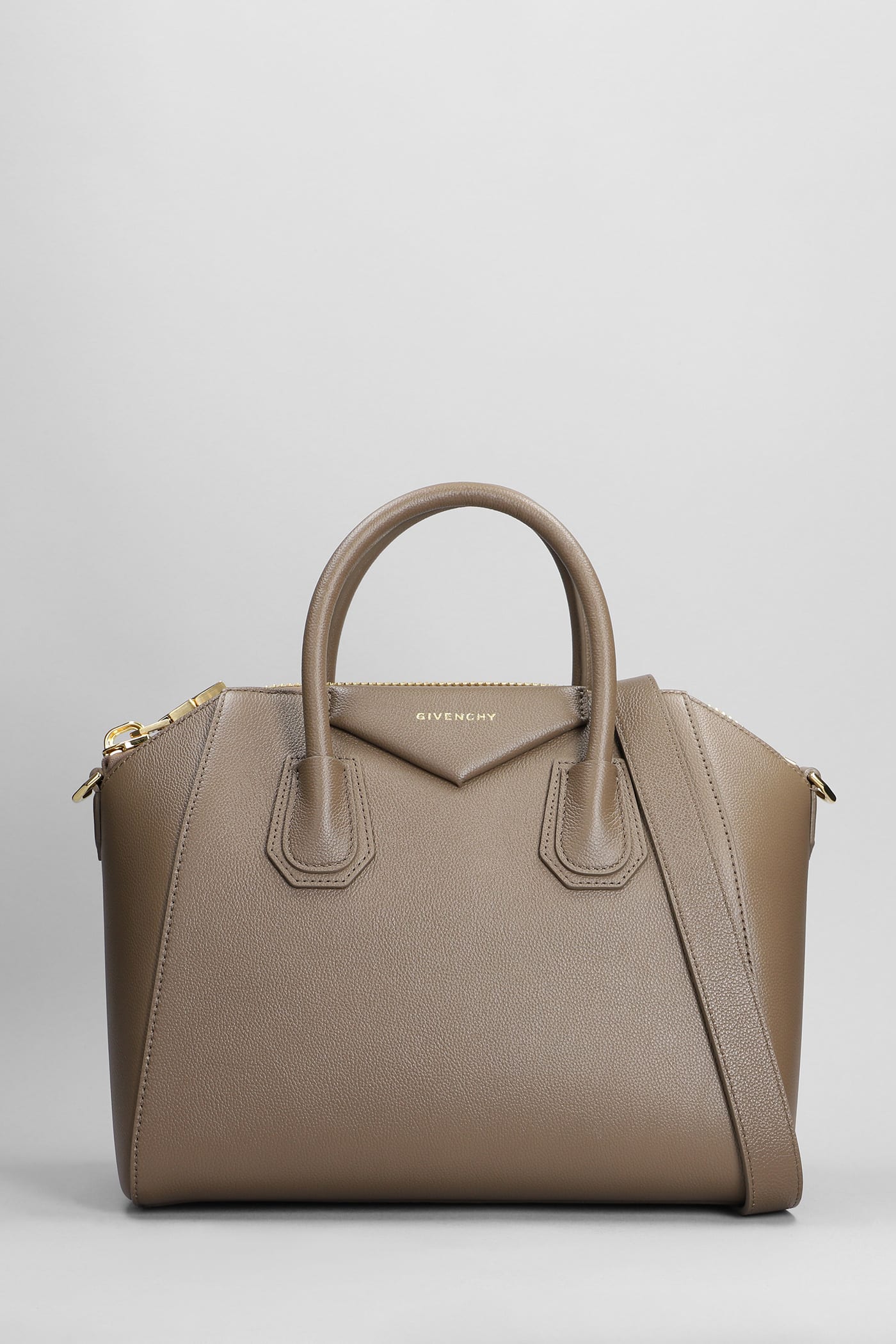 Shop Givenchy Antigona Small Shoulder Bag In Taupe Leather