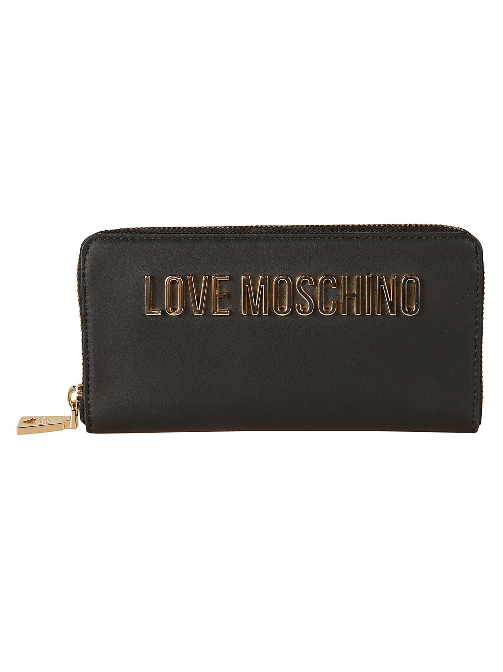 Shop Love Moschino Logo Plaque Applique Zip-around Wallet In Black