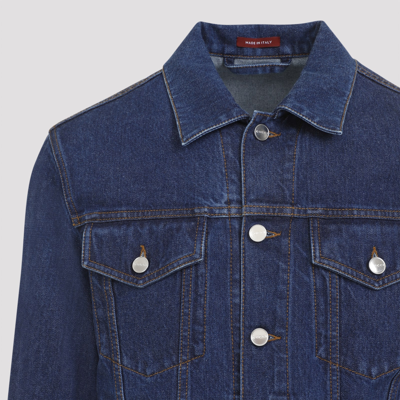 Shop Gucci Cotton Jacket In Dark Blue Mix