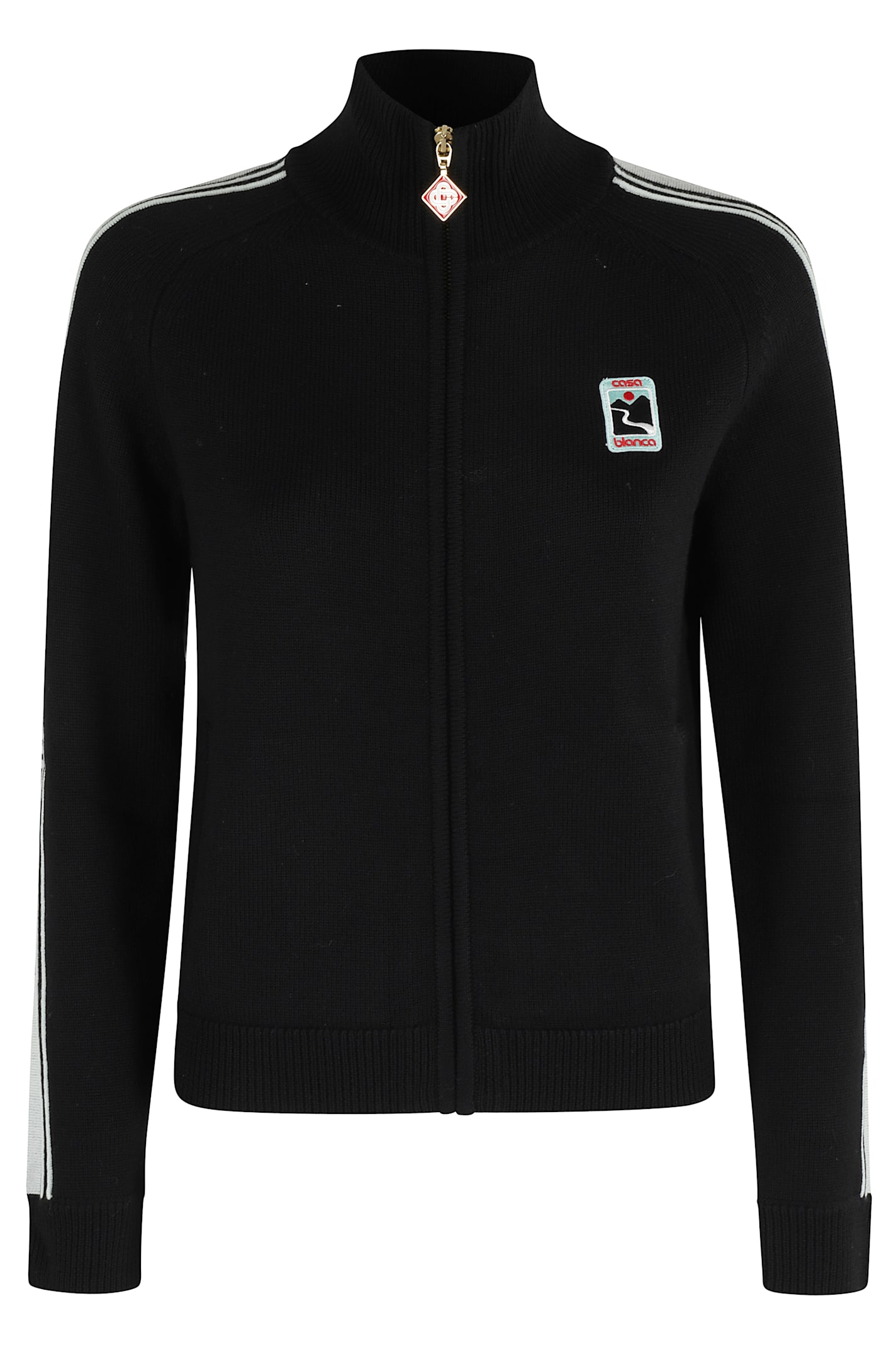 Casablanca Wool Cardigan With High Collar And Stripes In Black