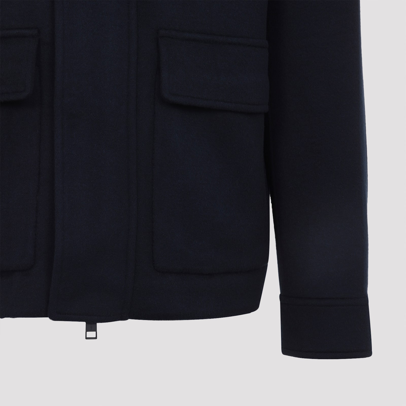 Yves Salomon Jacket In Double-sided Wool-cashmere Fabric With Mink Collar In Blue