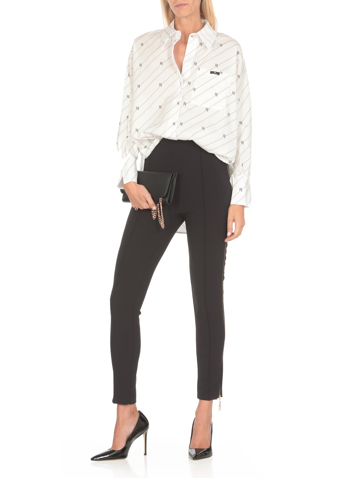 Shop Elisabetta Franchi Logo Label Printed Poplin Shirt In White