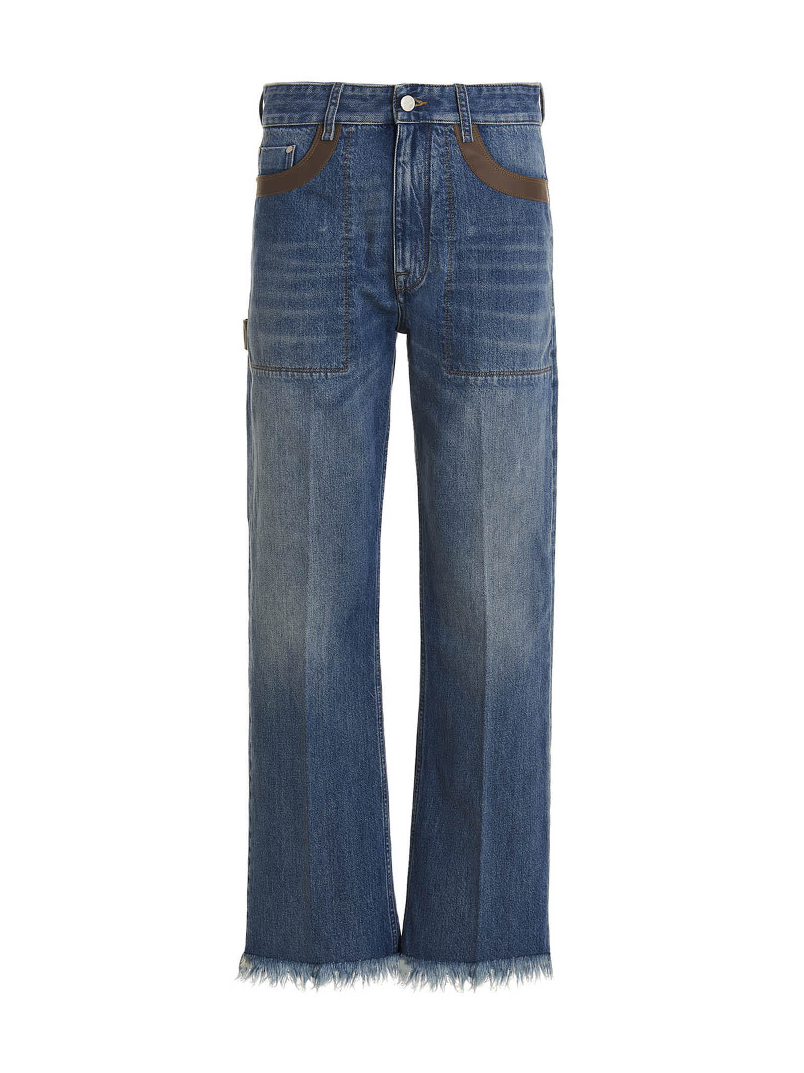 Fendi Leather Detail Jeans In Light Blue