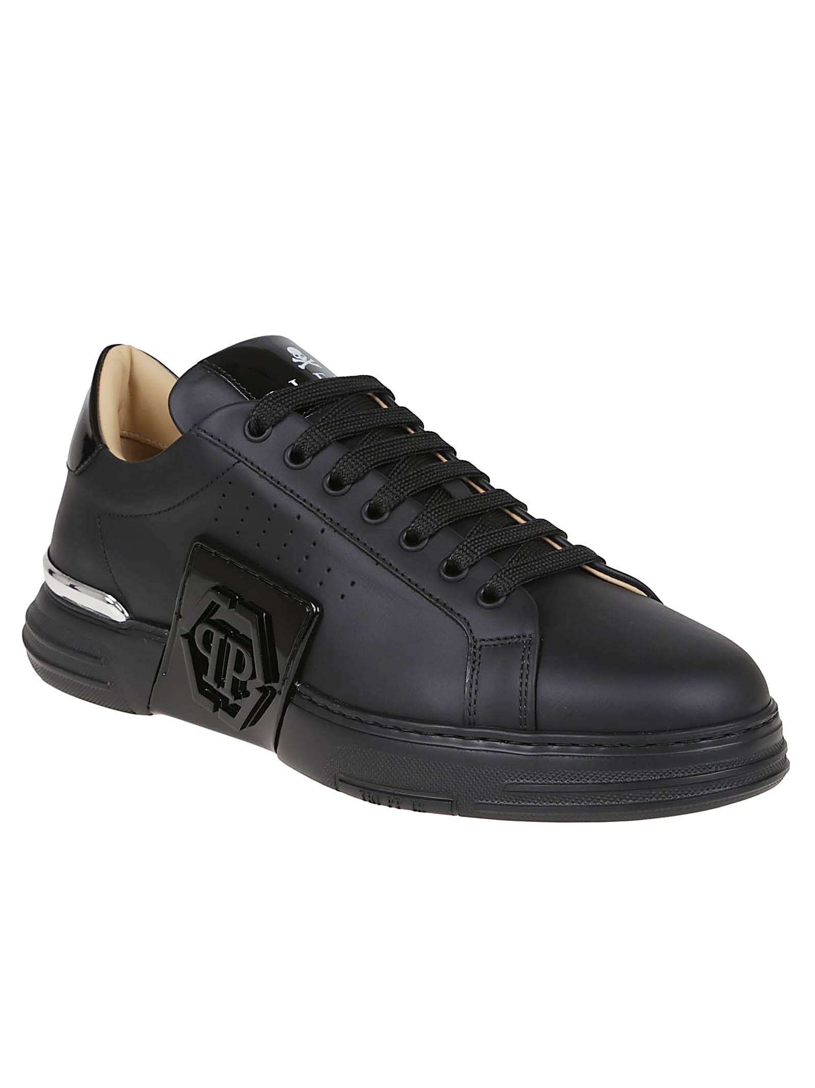 Philipp Plein Lo-top Calfskin Sneakers With Perforated Detailing And Embossed Logo In Multi