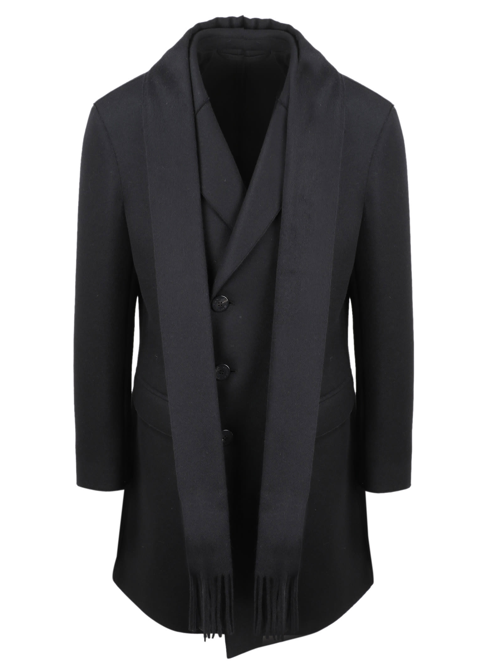 Neil Barrett Wool Coat With Removable Scarf