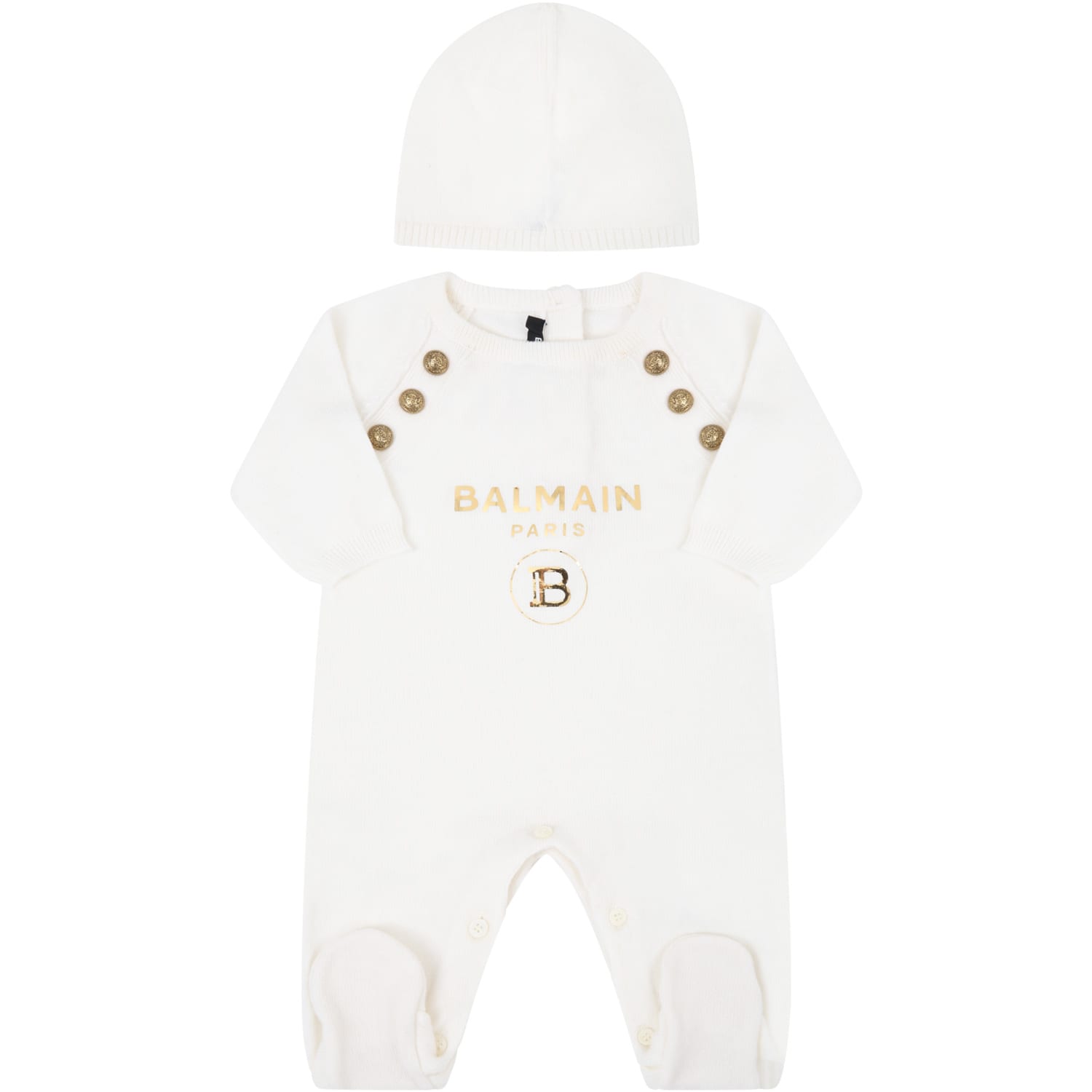Balmain Ivory Suit For Babykids With Logo
