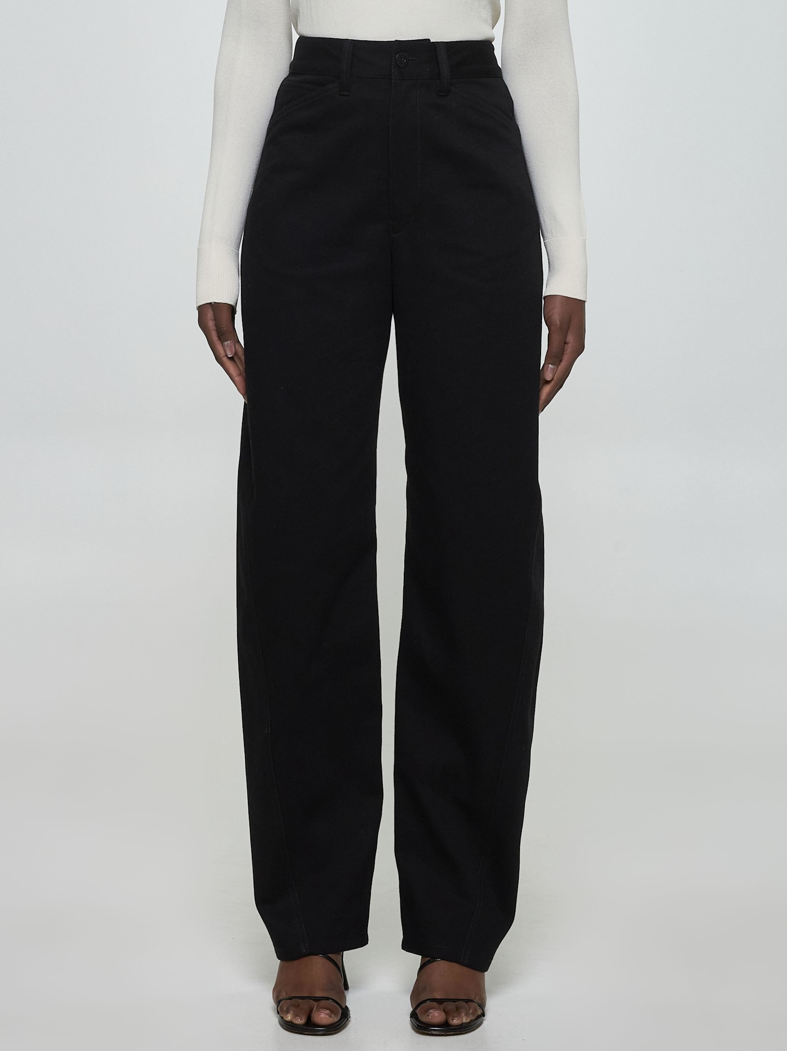 Lemaire Trousers With Twisted Belt And Wide Leg In Black
