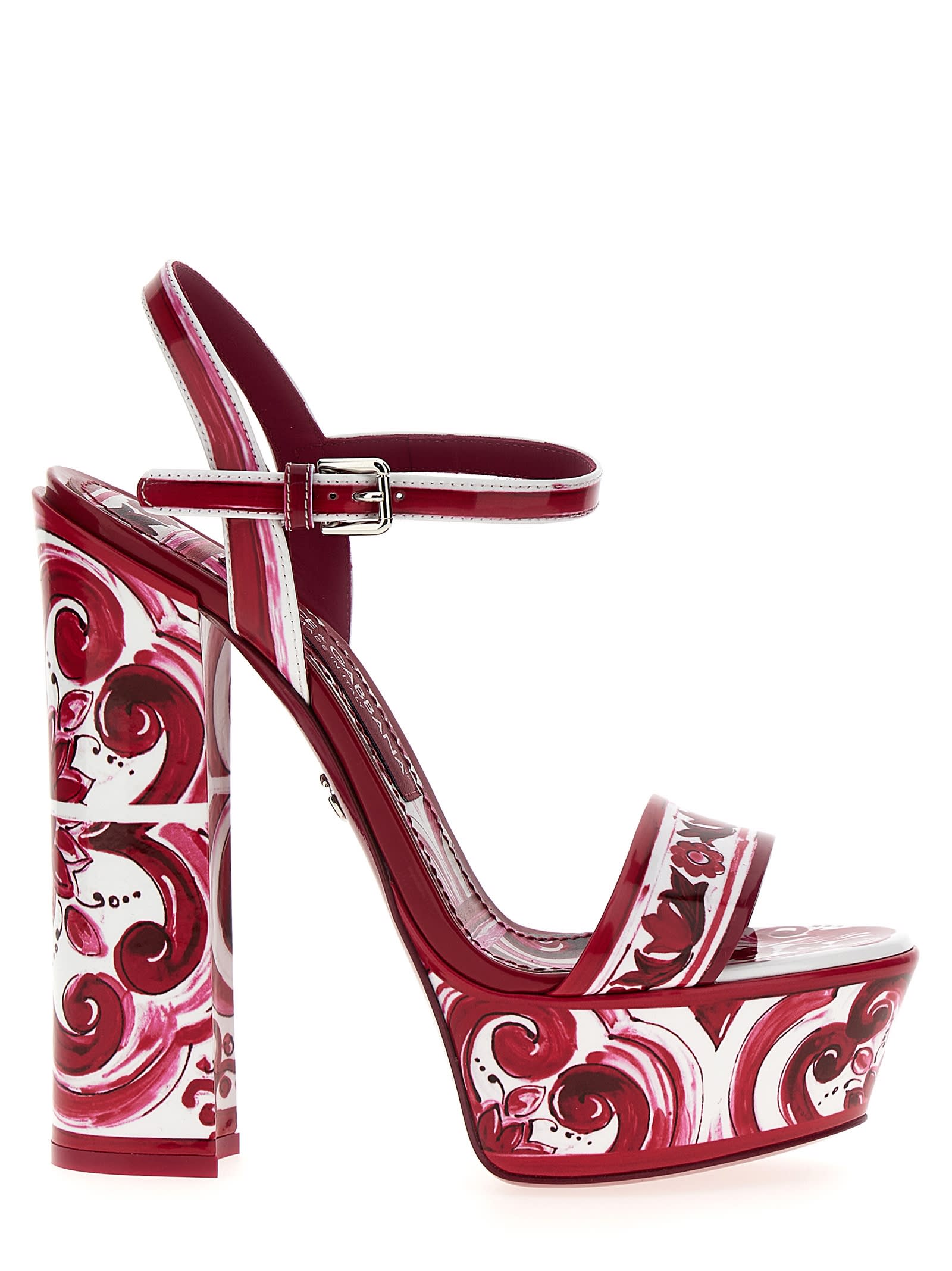 Dolce & Gabbana Printed Leather Ankle-strap Platform Sandals In Fuchsia