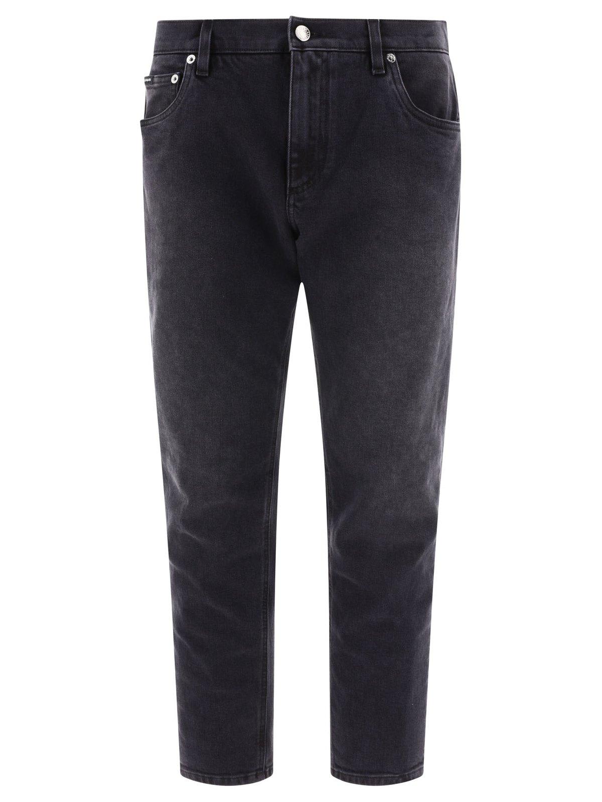 Dolce & Gabbana Logo Plaque Tapered Leg Jeans In Blue