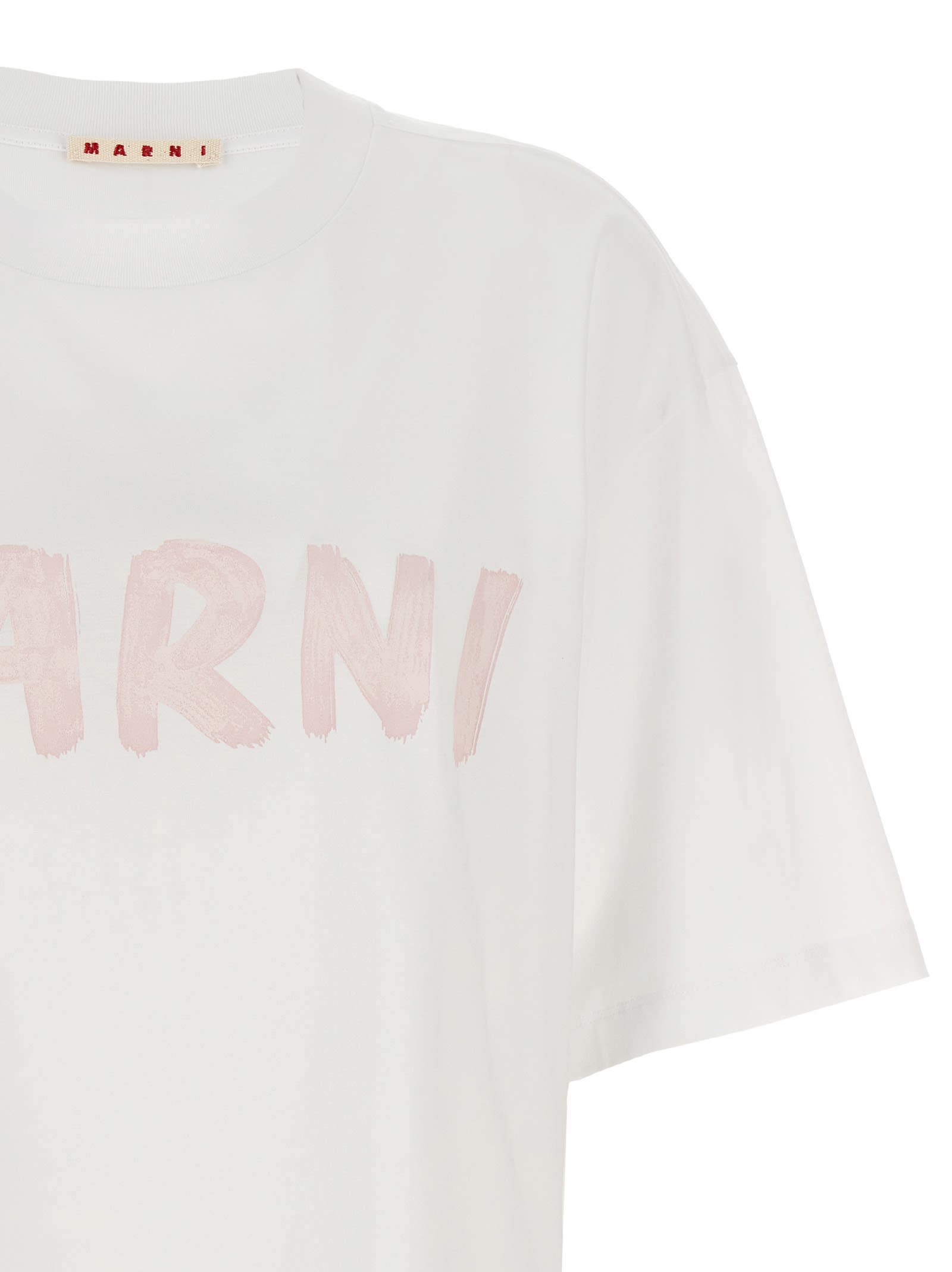 Shop Marni Logo Print Cropped T-shirt In White