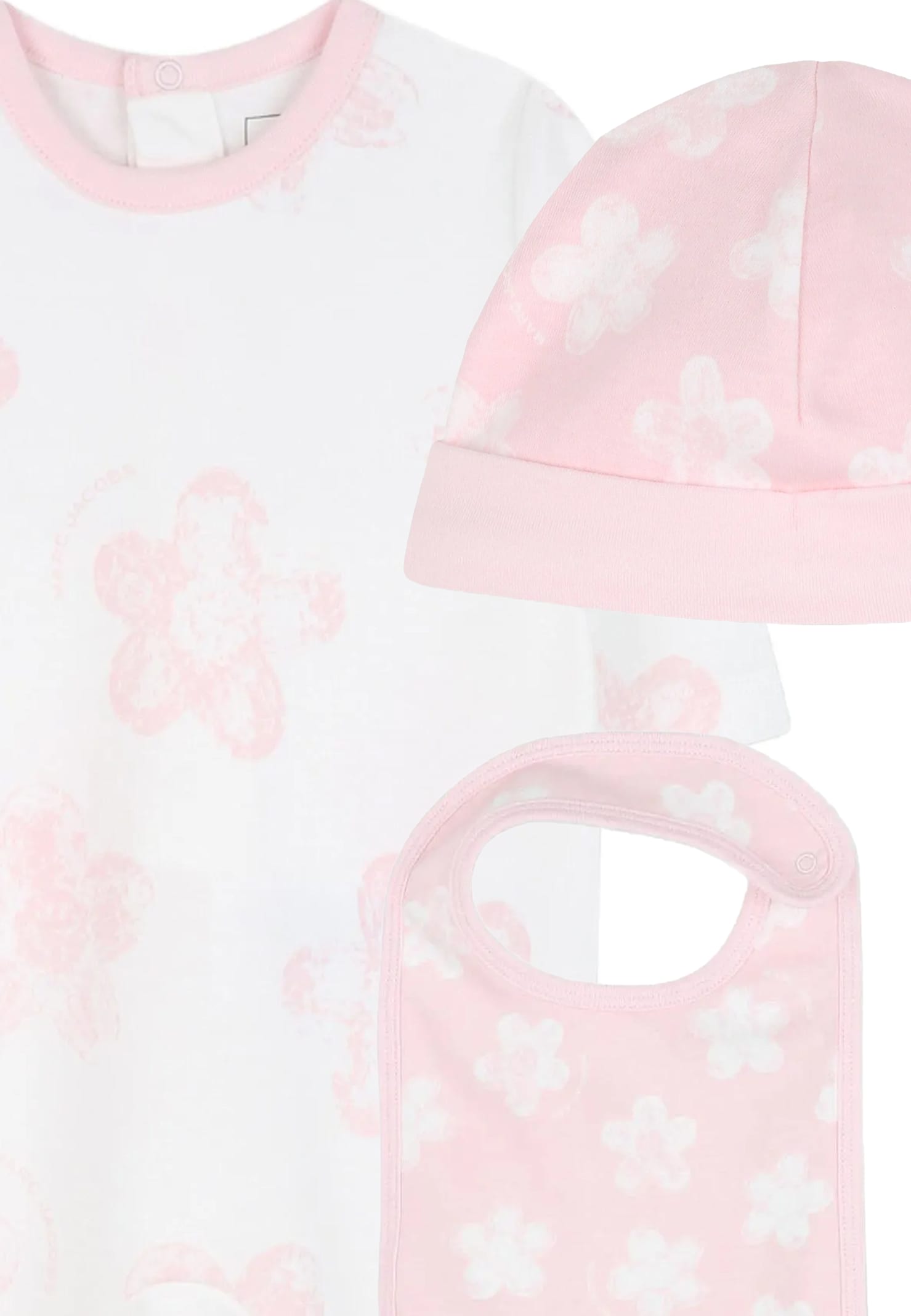Marc Jacobs Pink Babaygrow For Baby Girl With Flowers In Pink