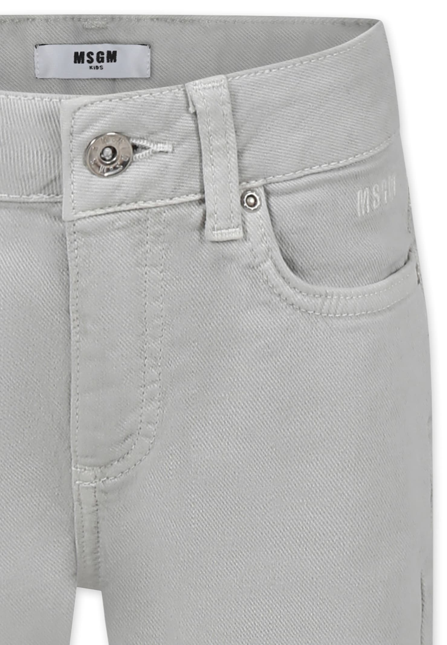 Msgm Grey Jeans For Girl With Logo In Gray