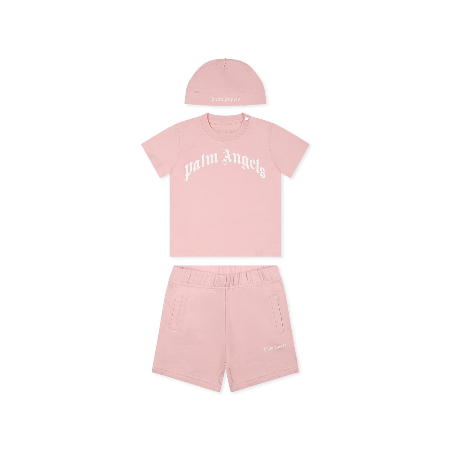 Palm Angels Pink Birth Set For Baby Girl With Logo In Pink