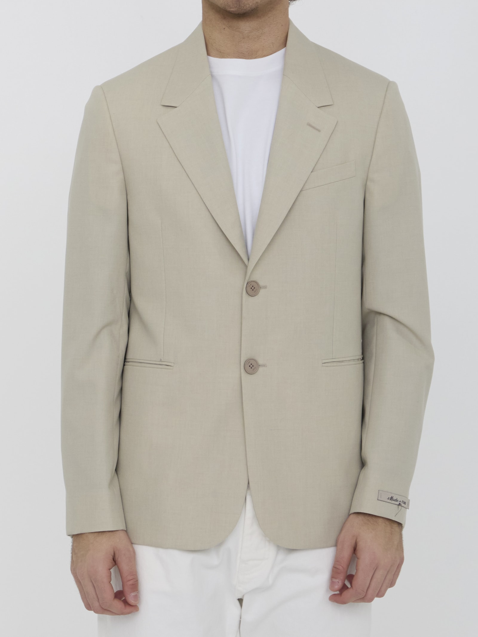 Shop Fendi Wool Jacket In Beige