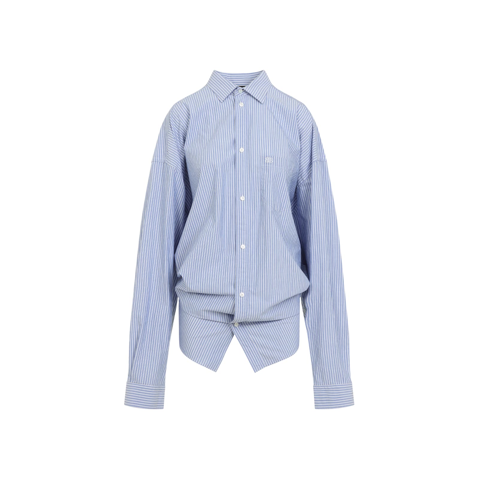 Shop Balenciaga Long Sleeves Knotted Shirt In Blue White