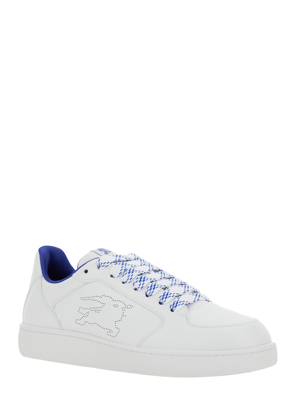 Shop Burberry White Sneakers With Ekd Logo On The Side In Leather Man