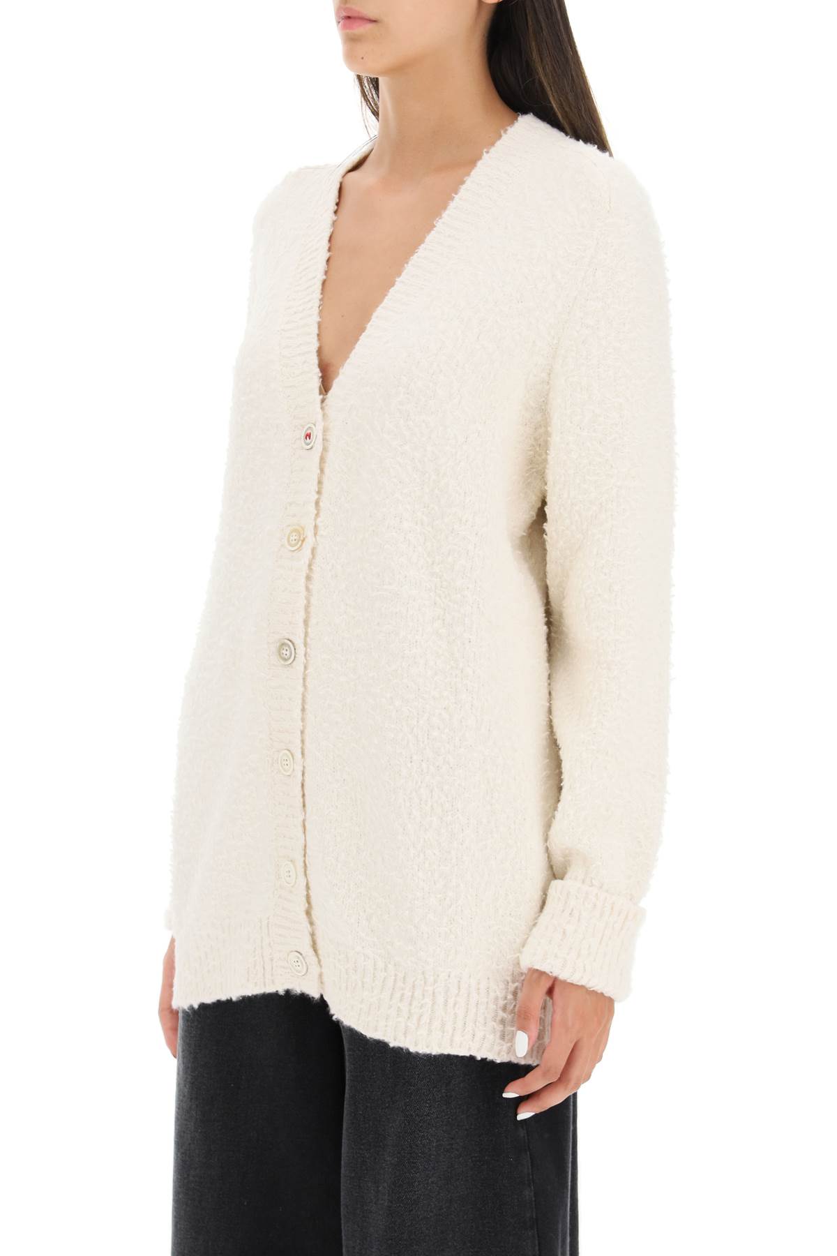 Shop Maison Margiela Pilling Effect Knit Cardigan In Beige