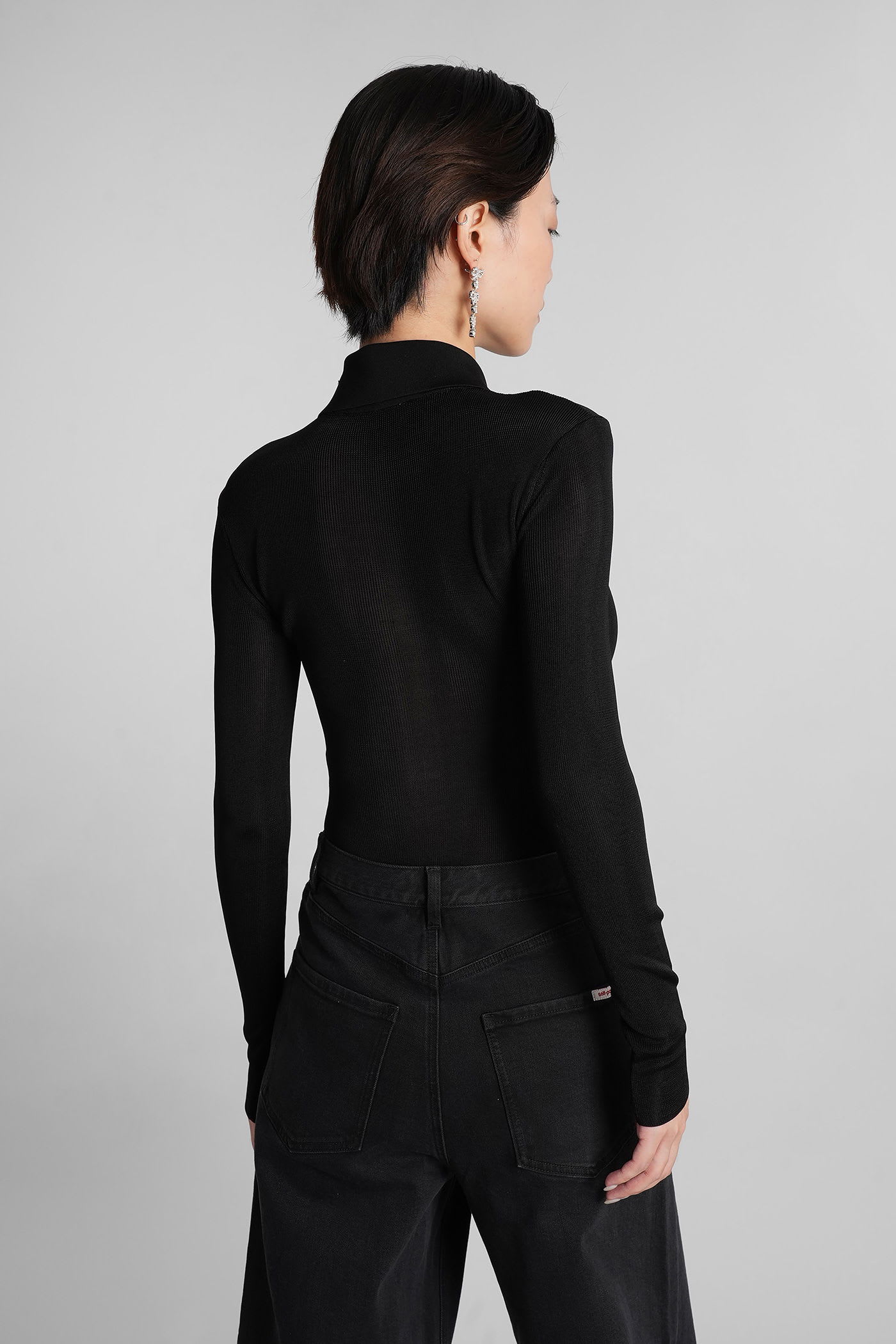 Self-portrait Viscose Knit Bodysuit In Black