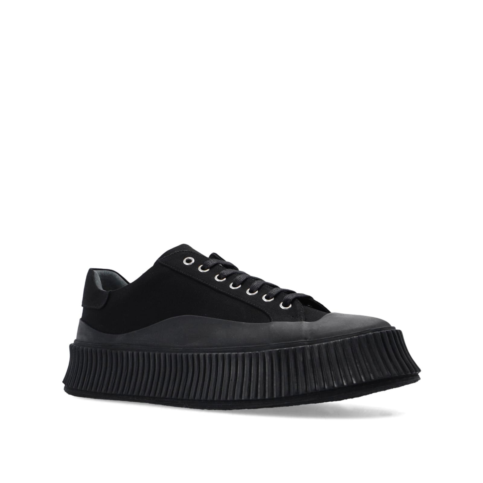 Shop Jil Sander Leather Sneakers In Black