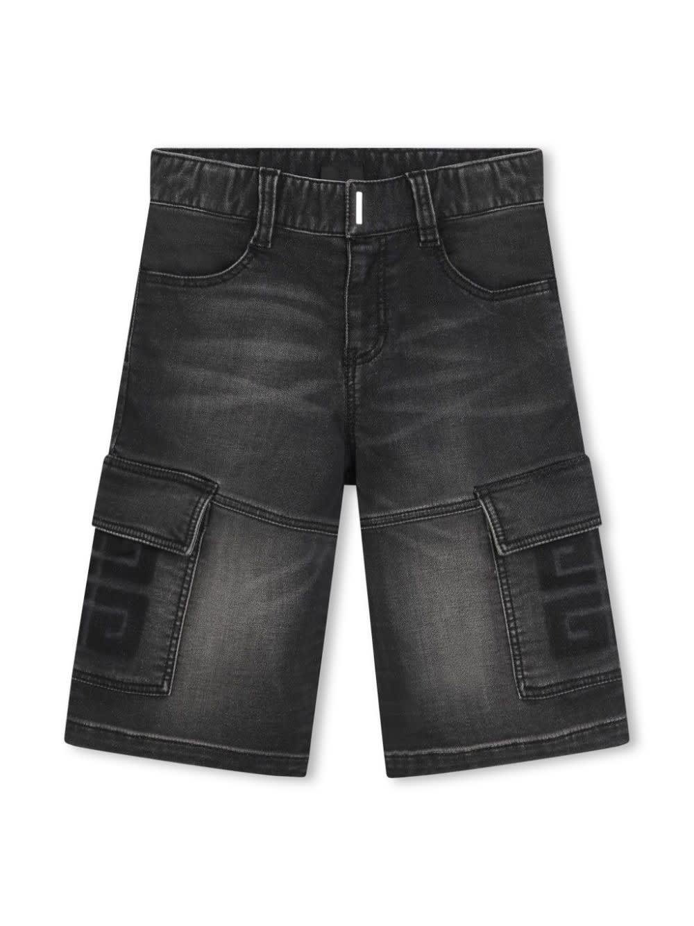 Shop Givenchy 4g Denim Cargo Bermuda Shorts In Black