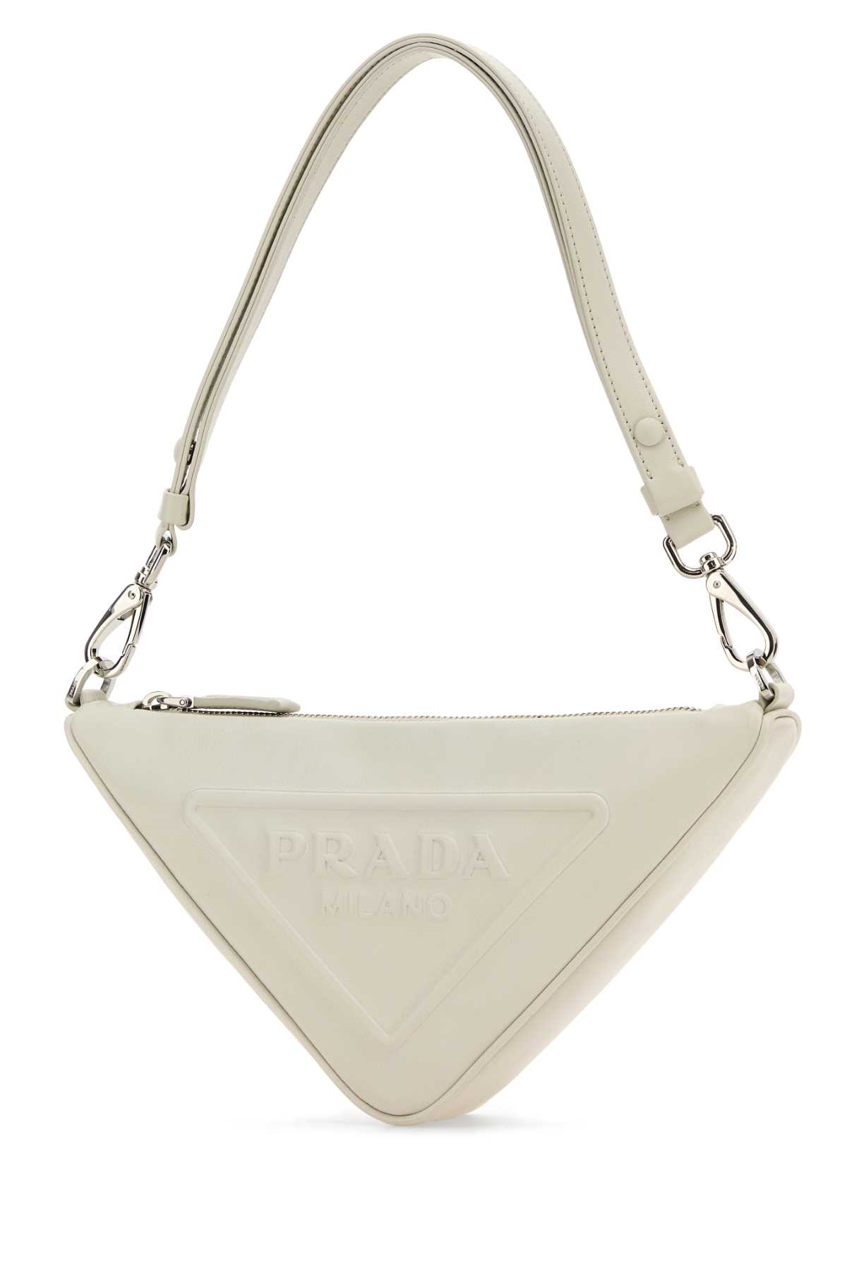 Prada Woman White Leather  Triangle Shoulder Bag In Bianco