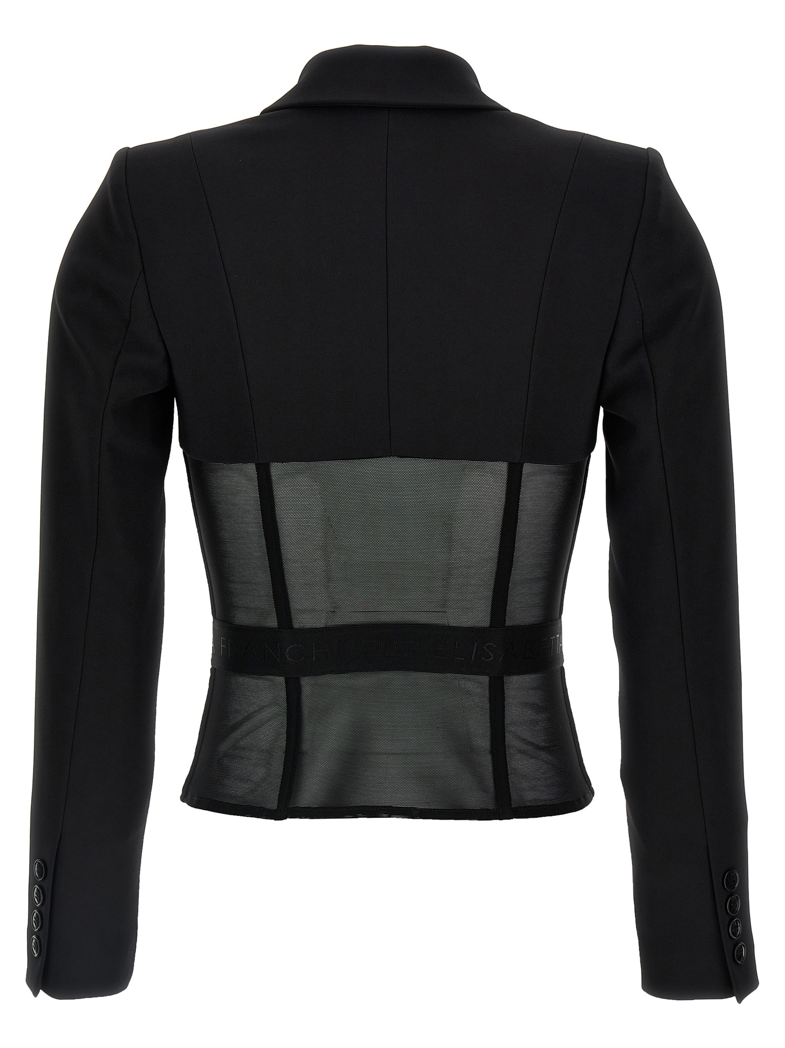 Elisabetta Franchi Tailored Blazer With Sheer Tulle Panels In Black