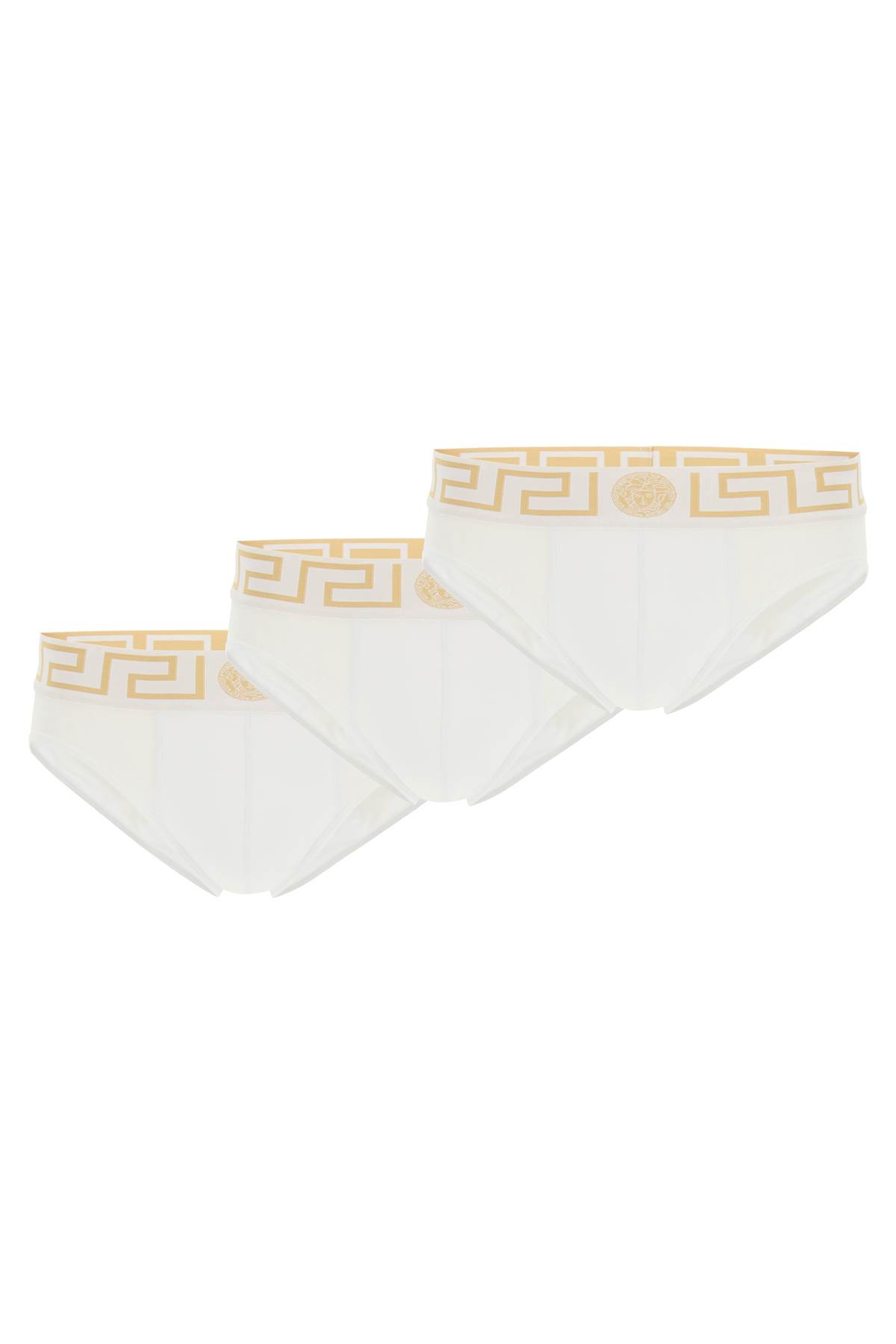 Shop Versace Underwear Briefs Tri-pack In White Greek Gold (white)