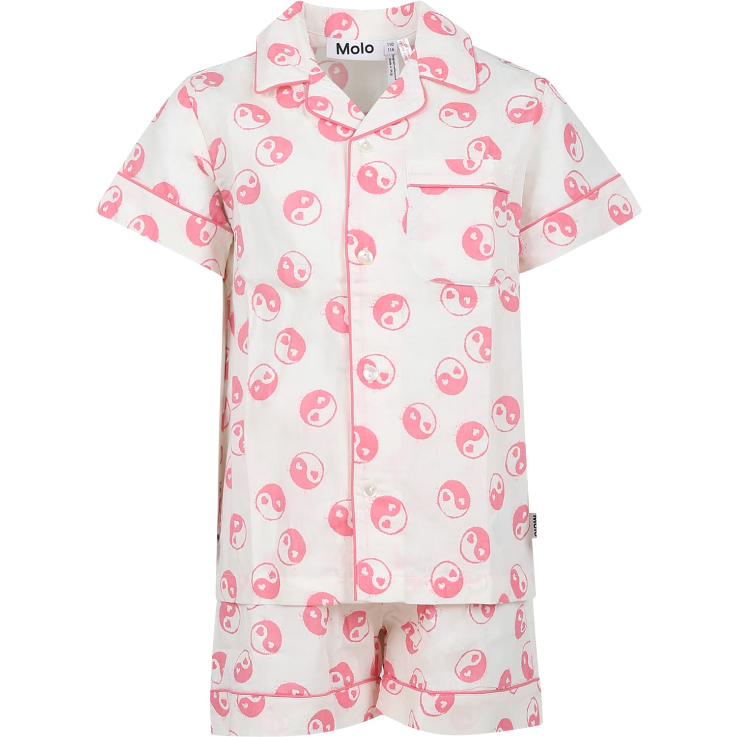 Molo White Pajamas For Kids With Smiley In Pink