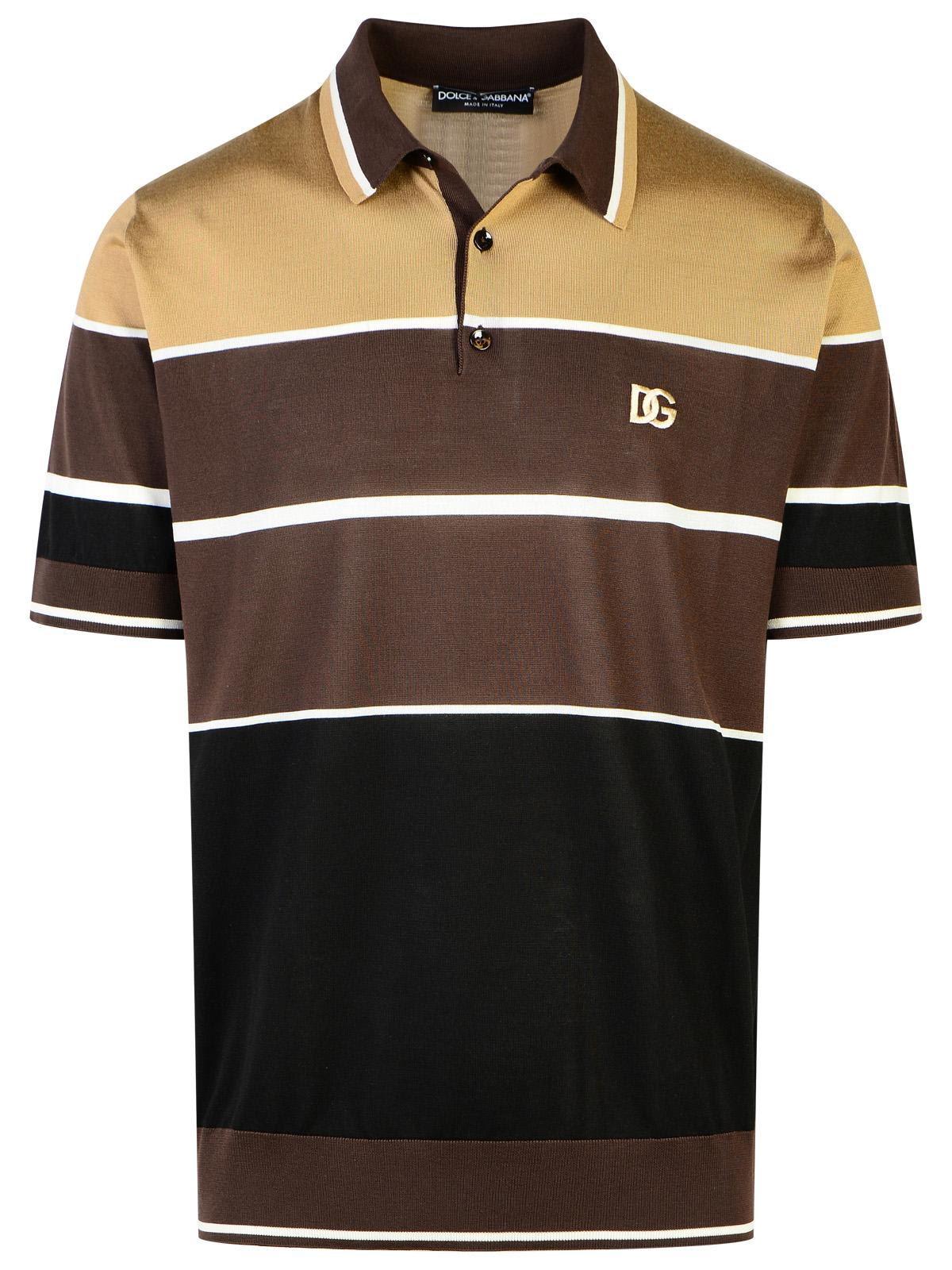 Shop Dolce & Gabbana Brown Silk Polo Shirt