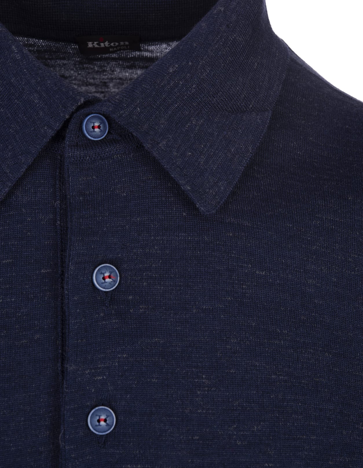 Shop Kiton Navy Blue Knitted Short-sleeved Polo Shirt
