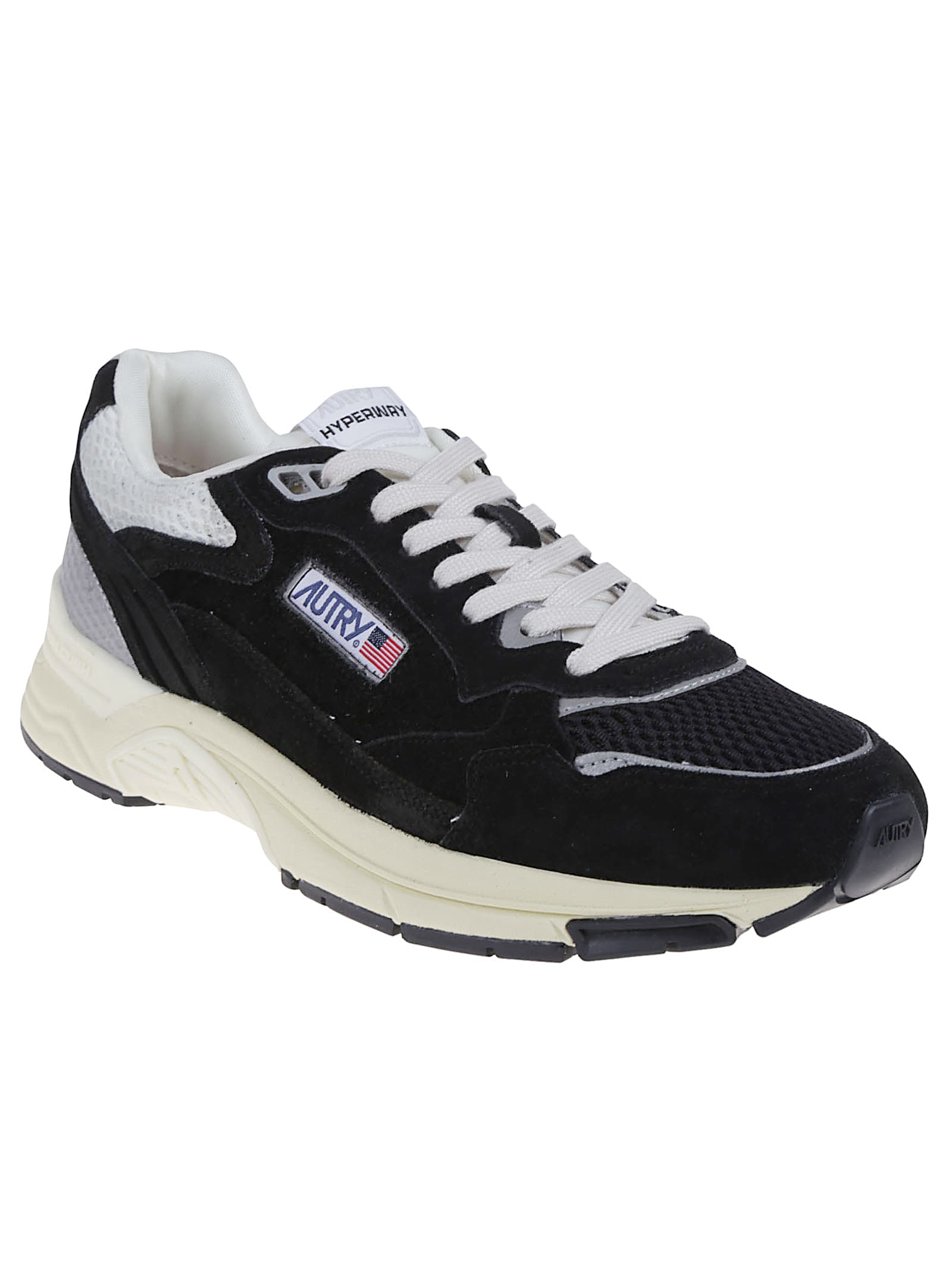 Autry Black Suede And Mesh Sneakers With Cream Cushioned Sole In Black