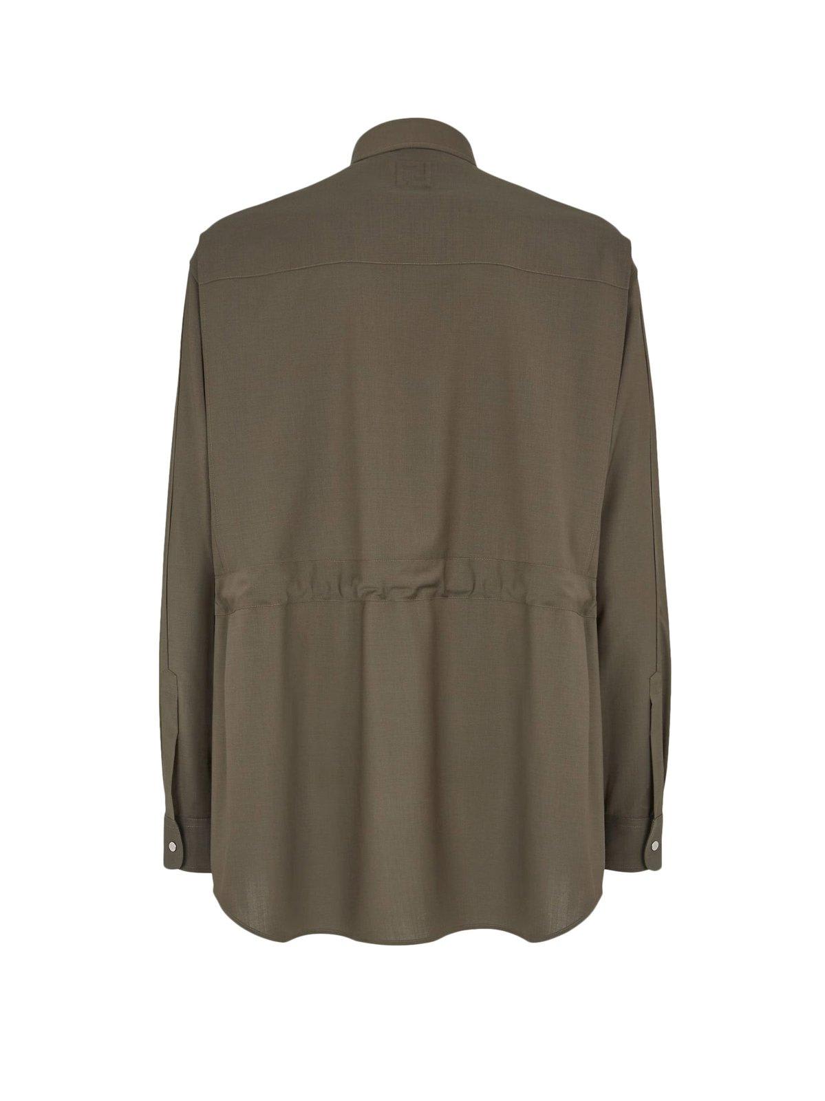 Shop Fendi Long Sleeved Oversized Shirt In Cipresso