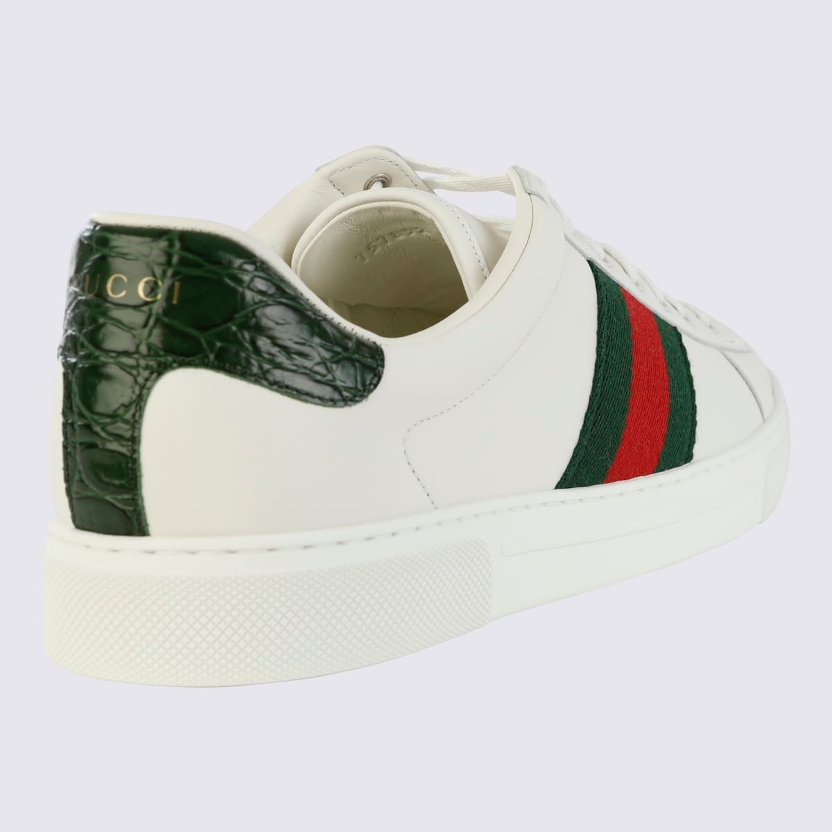 Shop Gucci White And Green Leather Sneakers