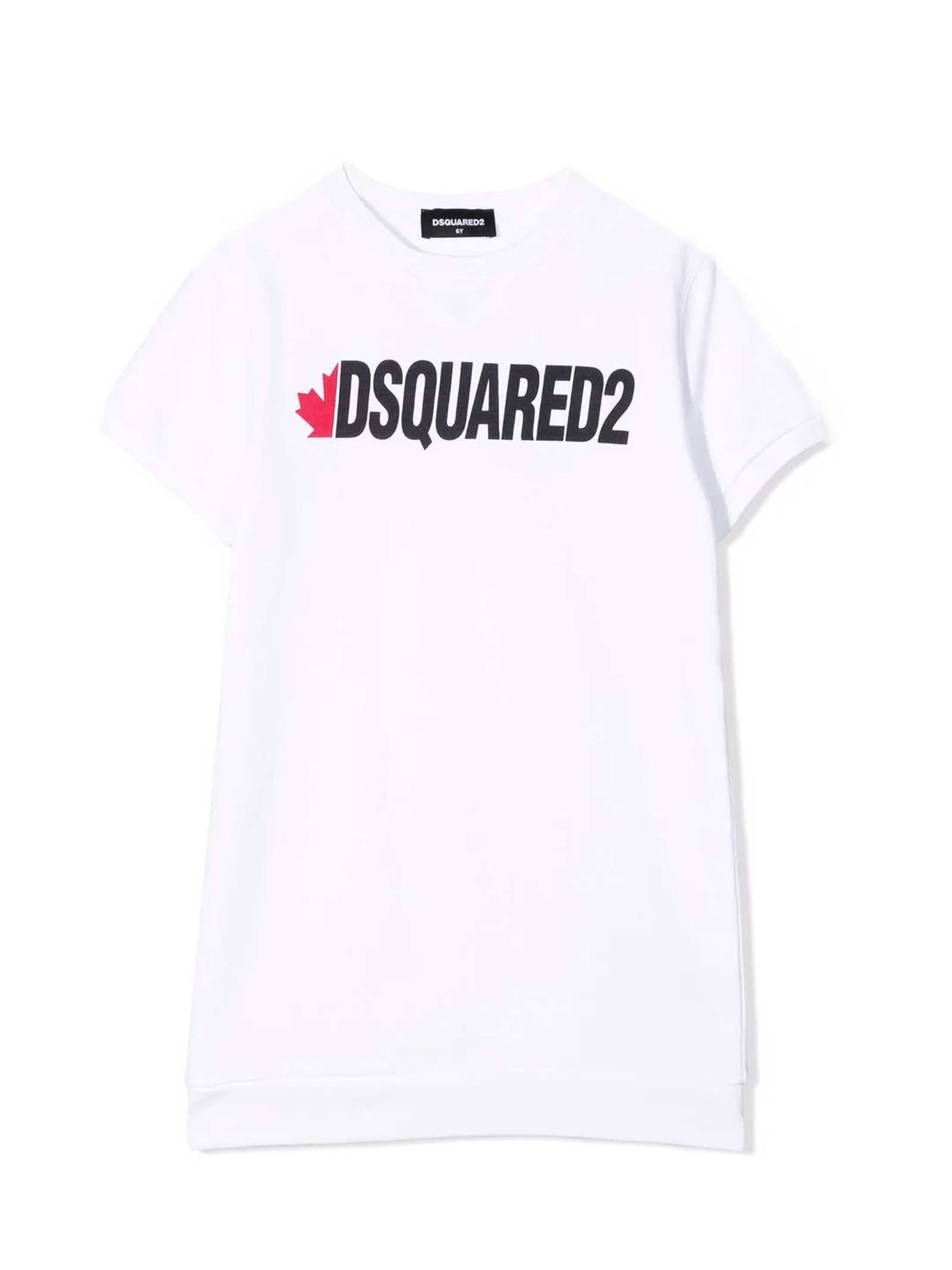 Dsquared2 White Teen Dress With Black Print Dsquared Kids