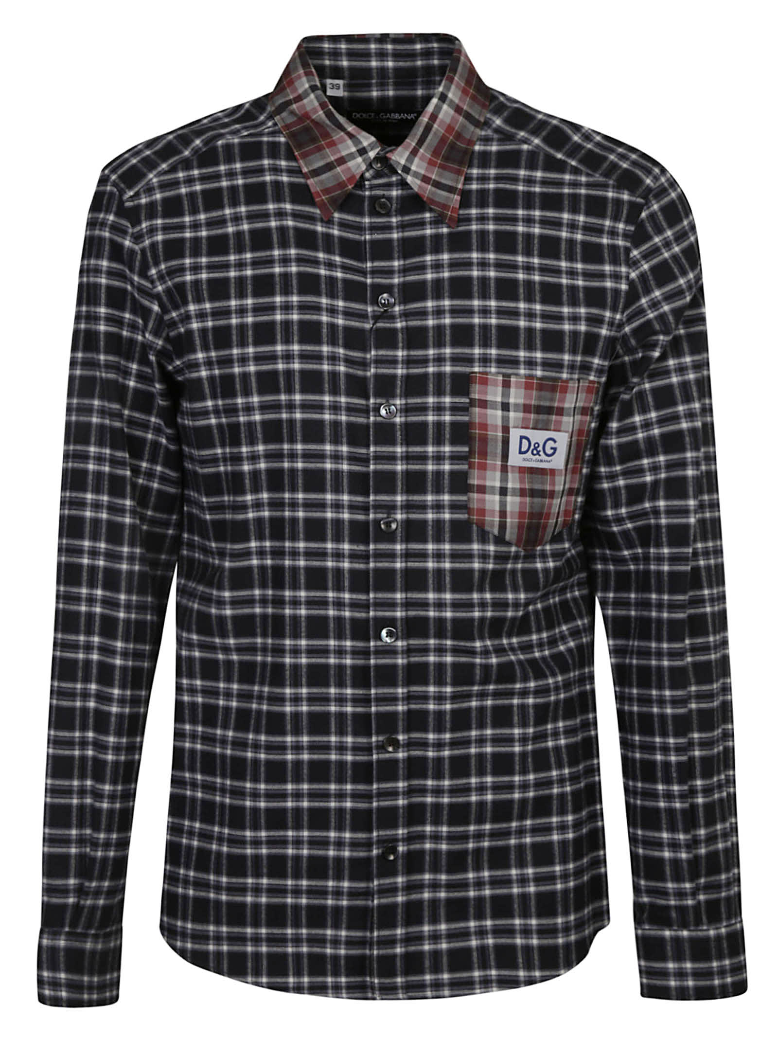 Dolce & Gabbana Patched Pocket Logo Checked Shirt