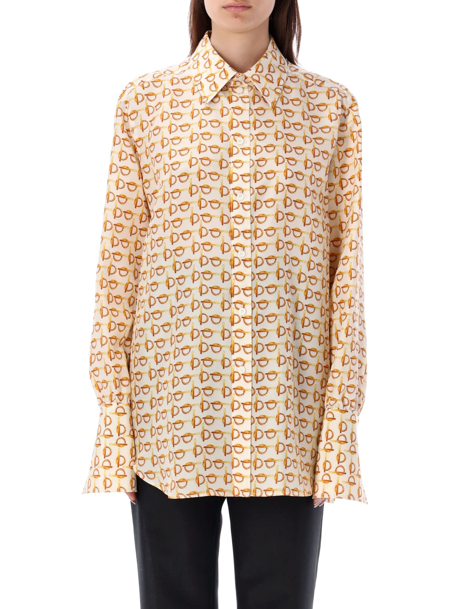 Shop Burberry Patterned Silk Shirt In Gold/white