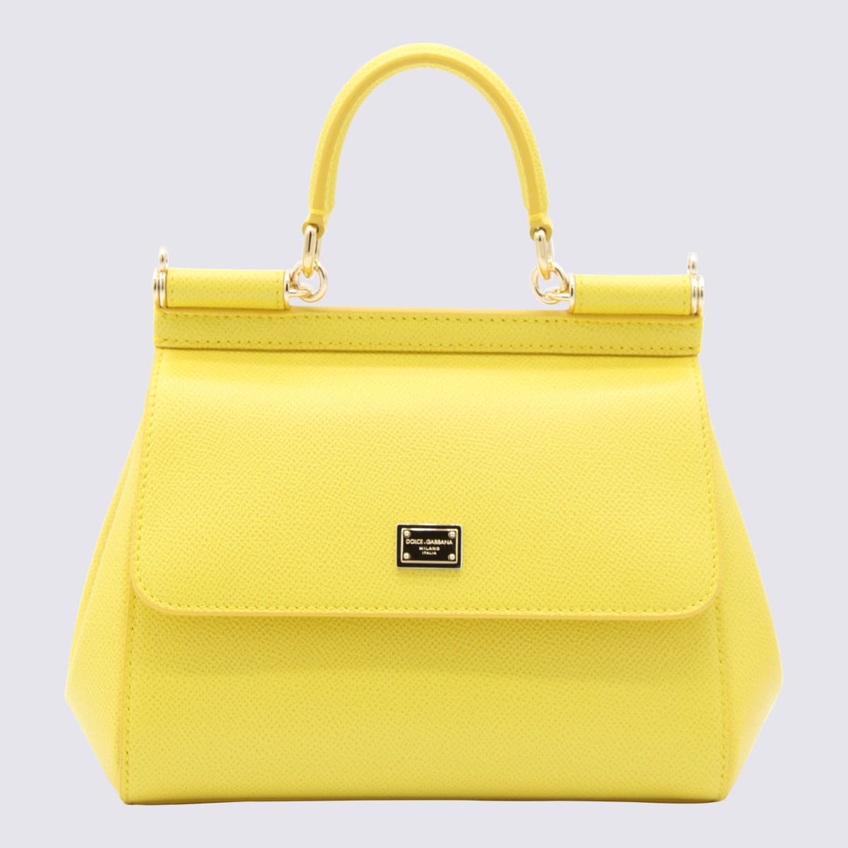 Shop Dolce & Gabbana Yellow Leather Sicily Handle Bag