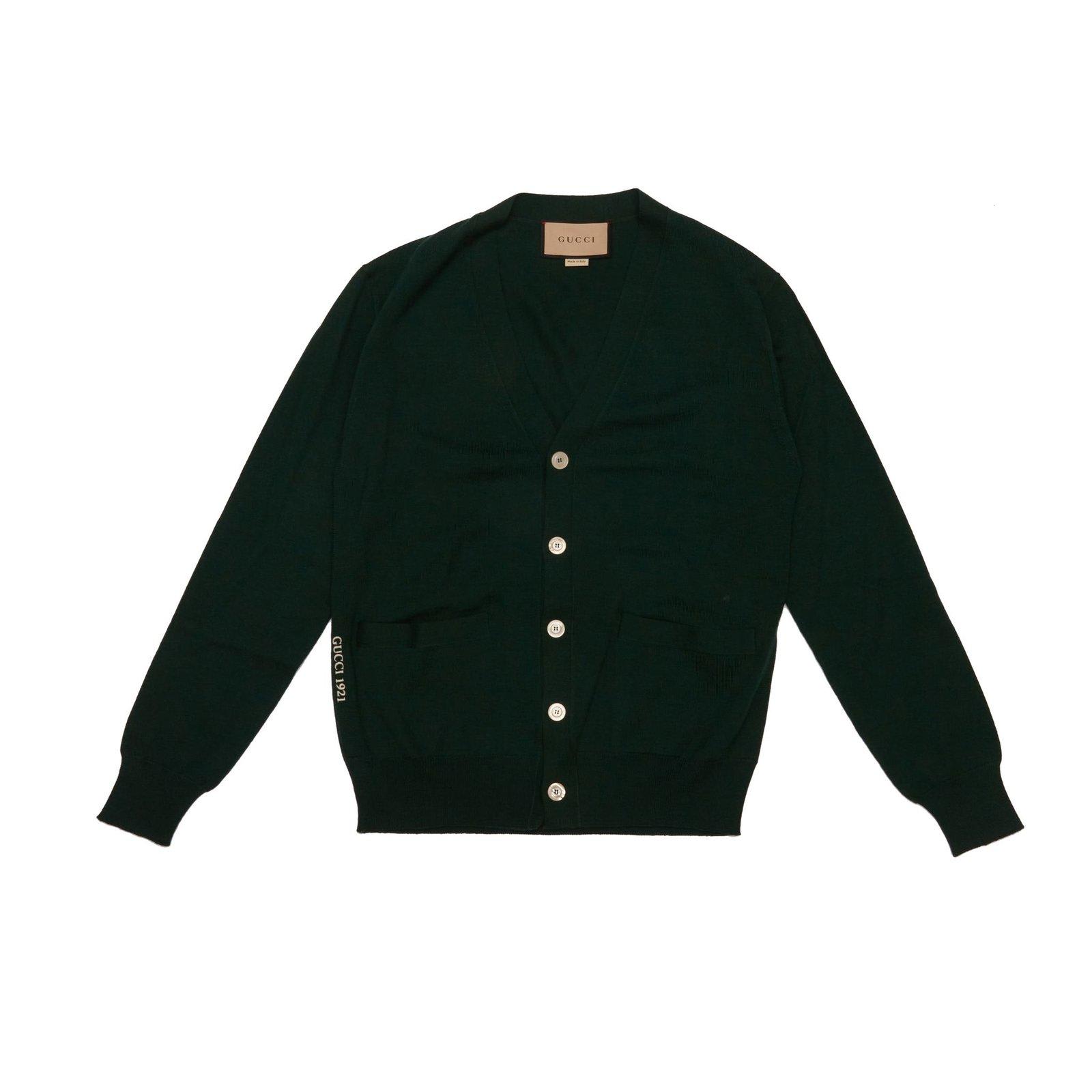Shop Gucci Logo Embroidered Cardigan In Green Forest Ivory