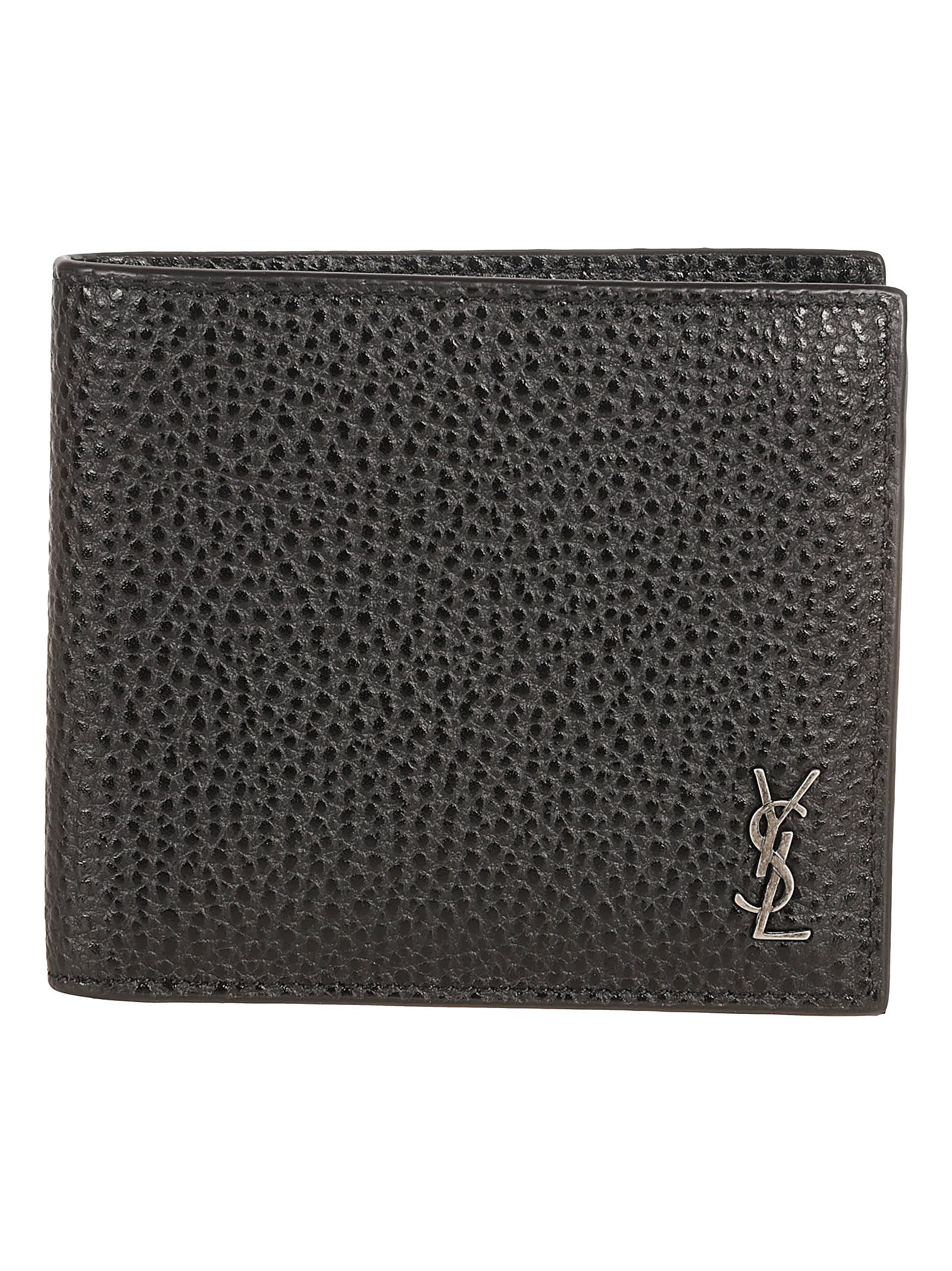 Shop Saint Laurent Initials Side Logo Skinned Bi-fold Wallet In Black