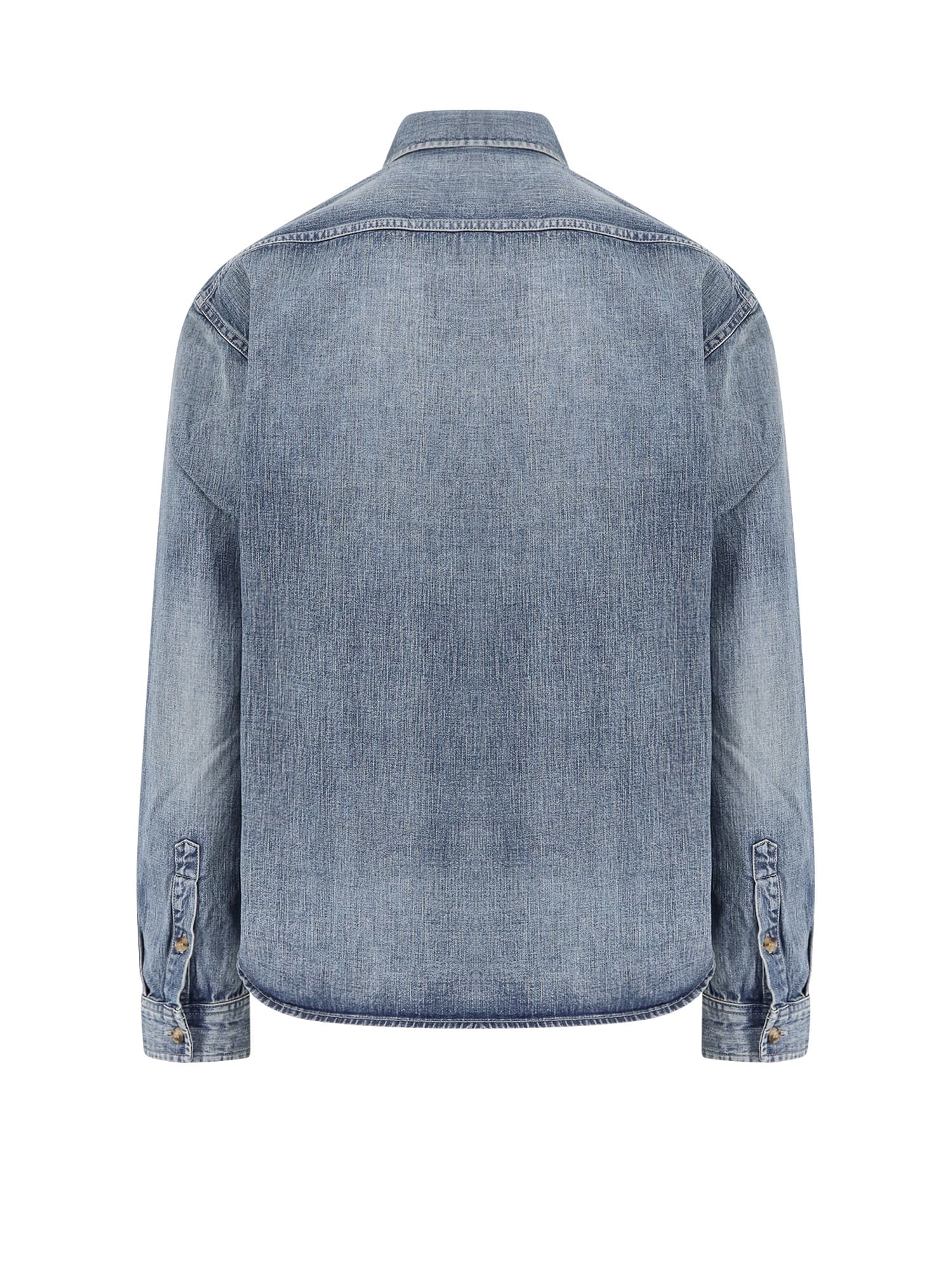 Saint Laurent Trouville Logo-embroidered Denim Shirt In Blue