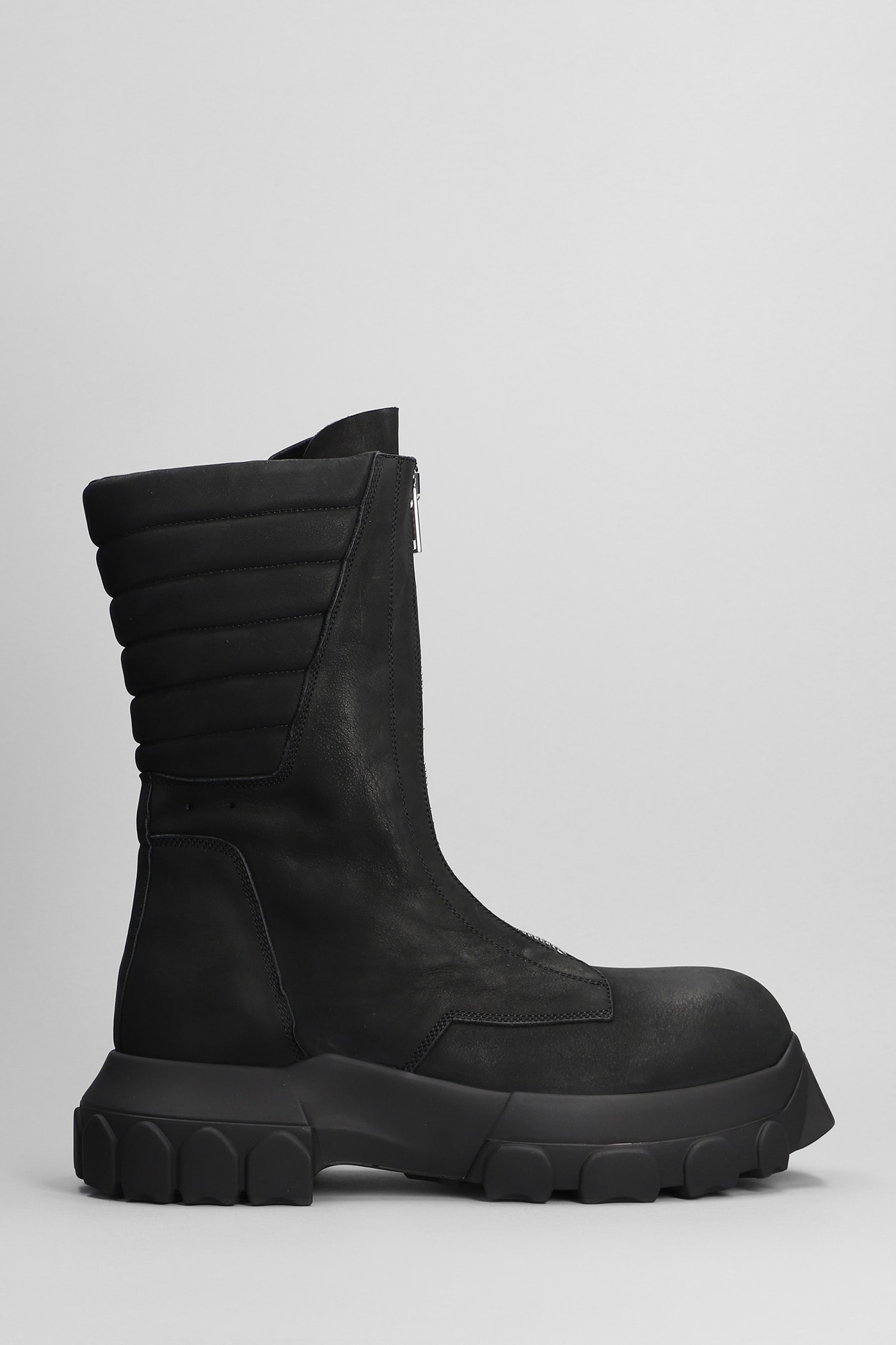 Rick Owens Moto Turbo Tractor Combat Boots In Black Leather