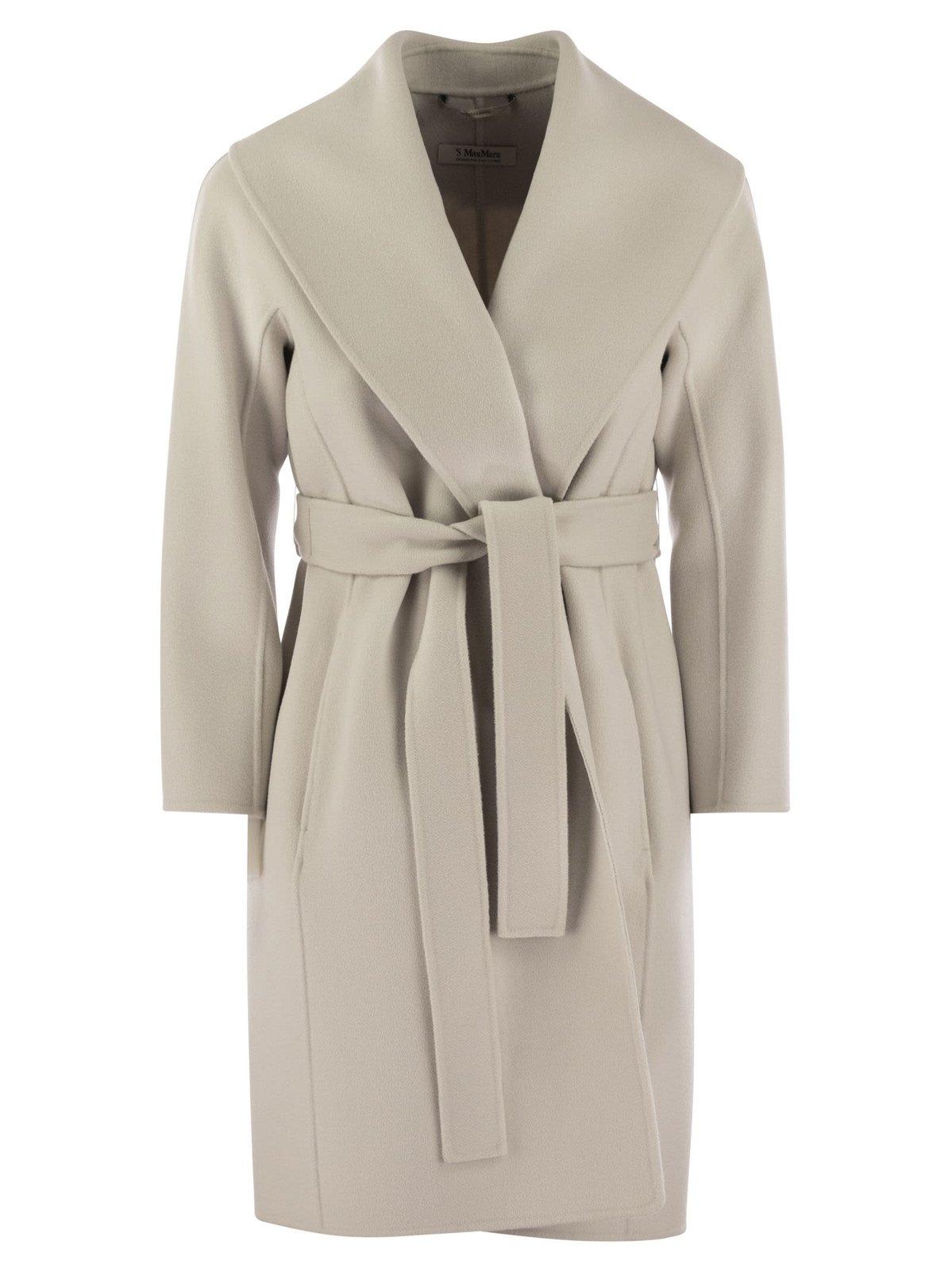 Shop 's Max Mara Belted Long-sleeved Coat In Perla