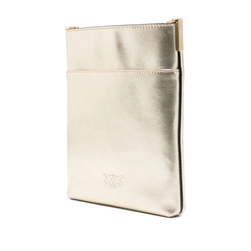 Pinko Metallic-effect Leather Cross Body Bag In Neutral