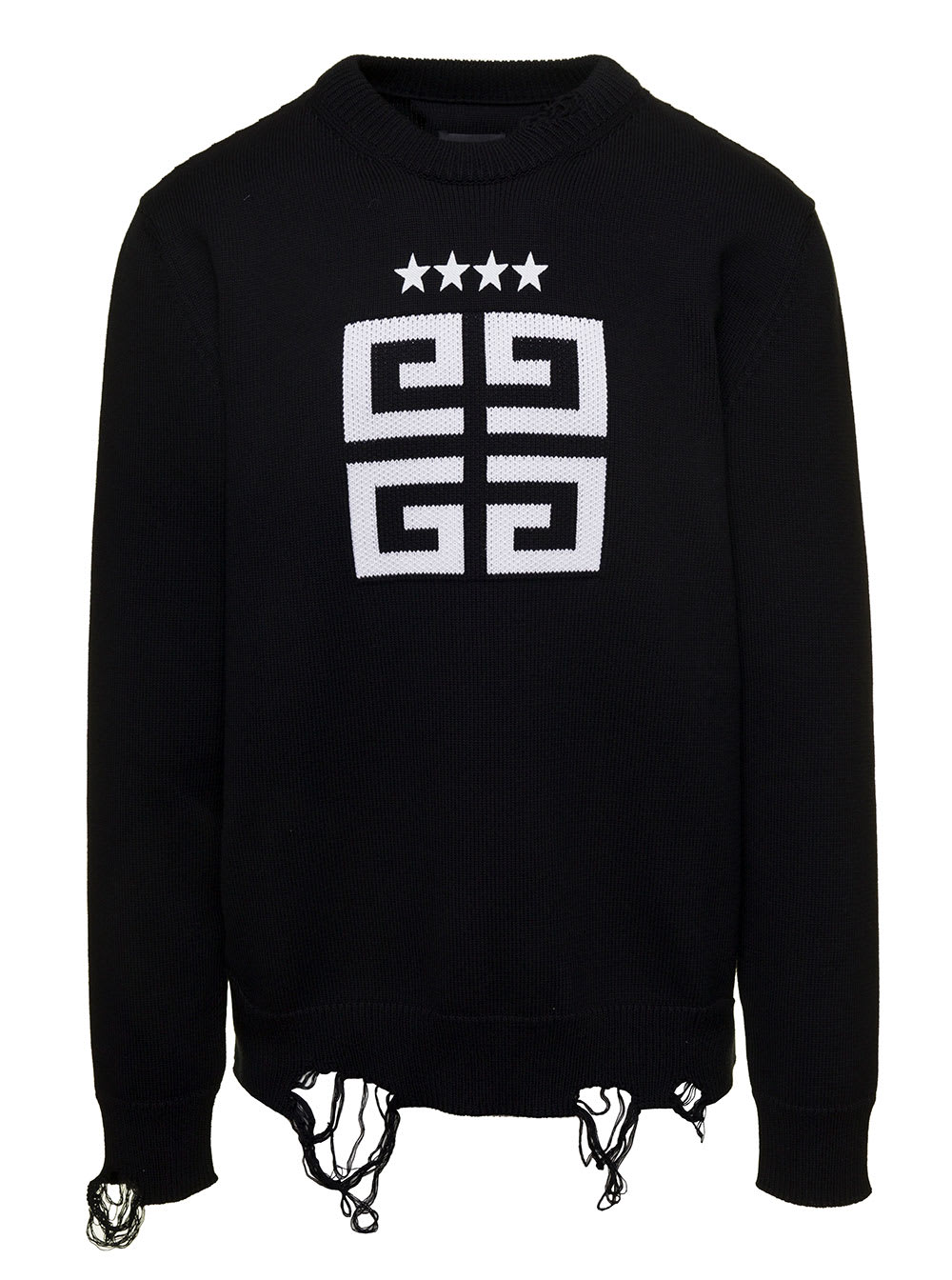 GIVENCHY BLACK SWEATER WITH 4G LOGO JACQUARD WITH USED EFFECT IN COTTON MAN