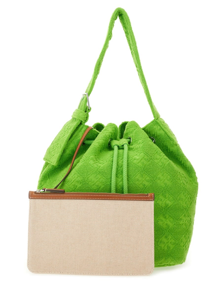 Tory Burch Oversized T Monogram Bucket Bag In Green