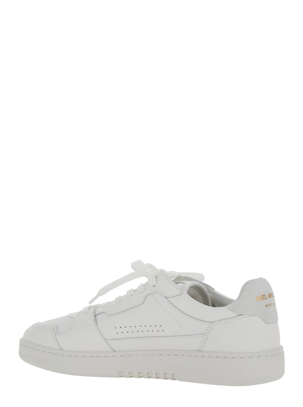 Shop Axel Arigato Dice Lo White Low Top Sneakers With Laminated Logo In Leather And Suede Man