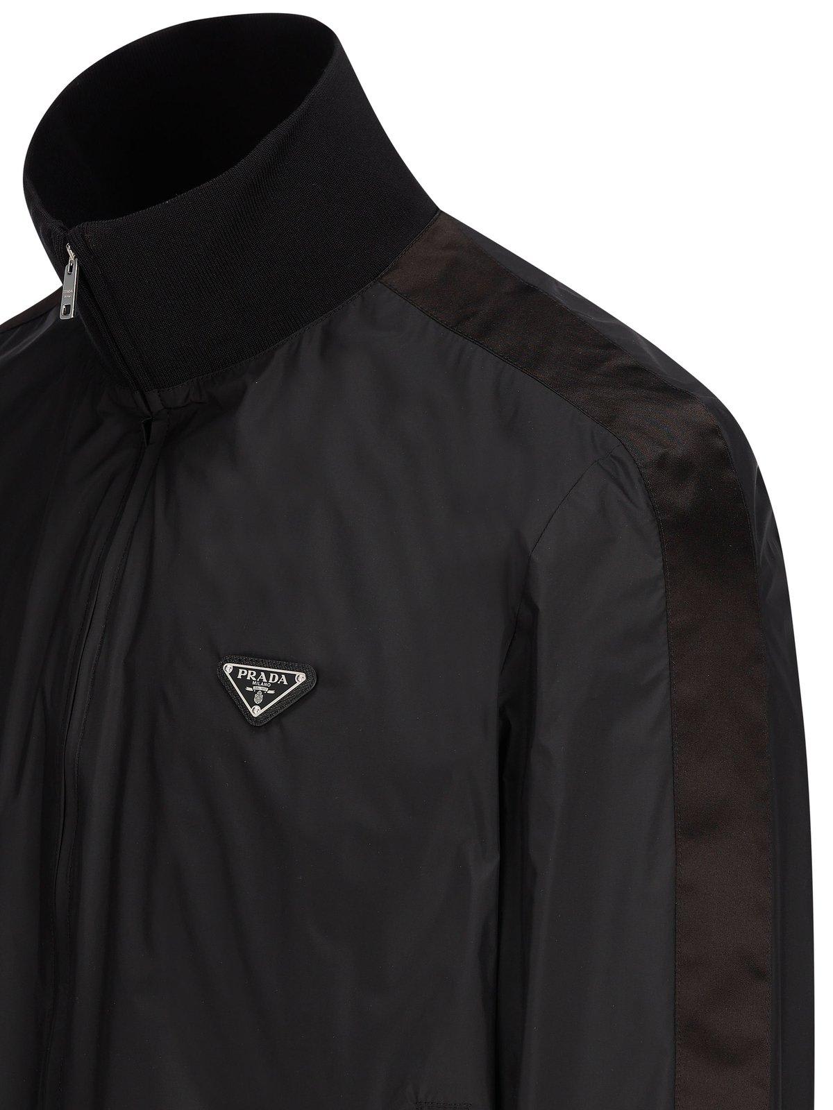 Shop Prada Logo Patch Zip-up Jacket In Nero
