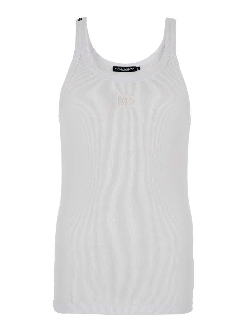 Dolce & Gabbana White Sleeveless Top With Logo Embroidery On The Front And Ribbed Knit In Cotton Man