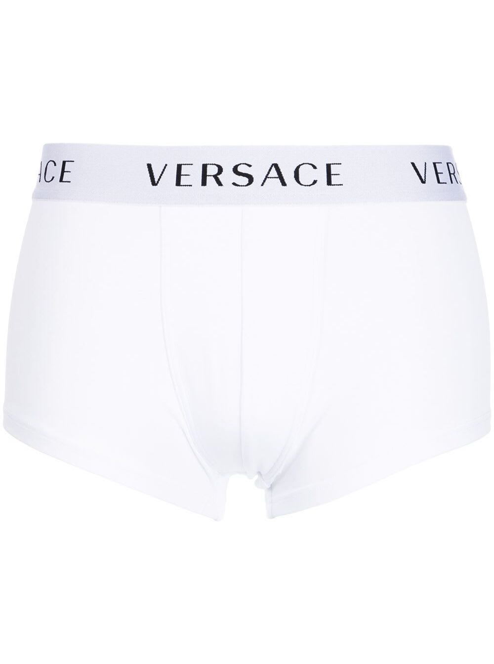 White Briefs With Logo Lettering In Stretch Cotton Man Versace