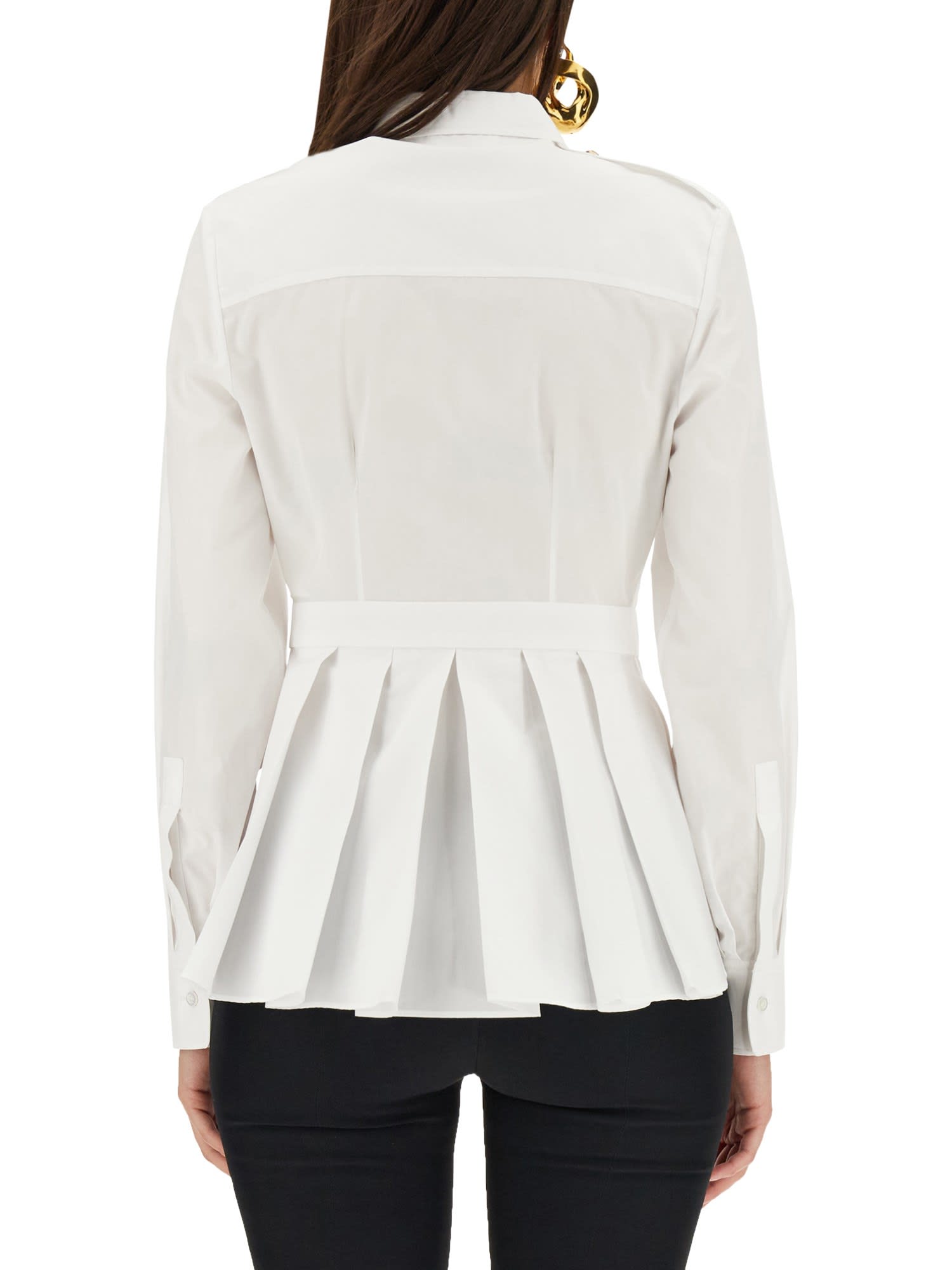 Alexander Mcqueen Sleeved Military Cotton Shirt In Opticalwhite